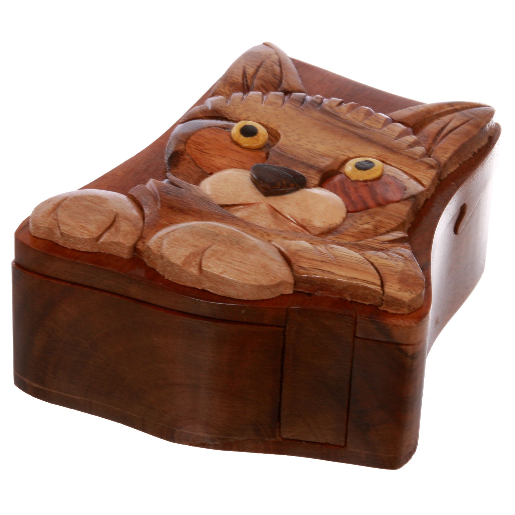 Cat Lover Handcrafted Wooden Animal Shape Secret Jewelry Puzzle Box - Cat - OnlineBelts