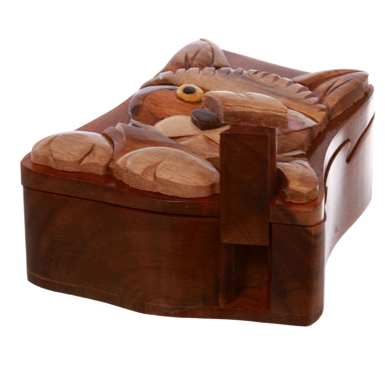 Cat Lover Handcrafted Wooden Animal Shape Secret Jewelry Puzzle Box - Cat - OnlineBelts