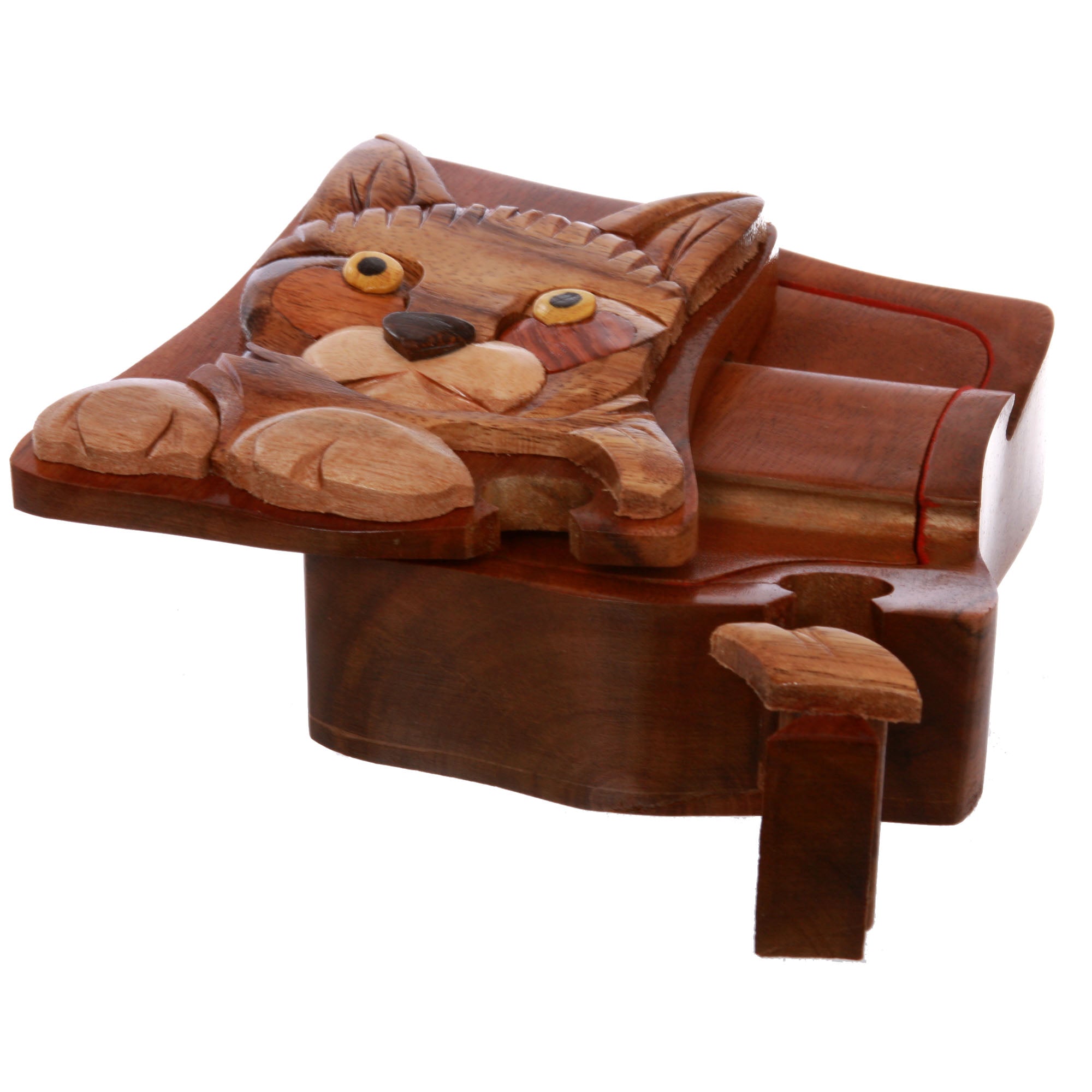 Cat Lover Handcrafted Wooden Animal Shape Secret Jewelry Puzzle Box - Cat - OnlineBelts