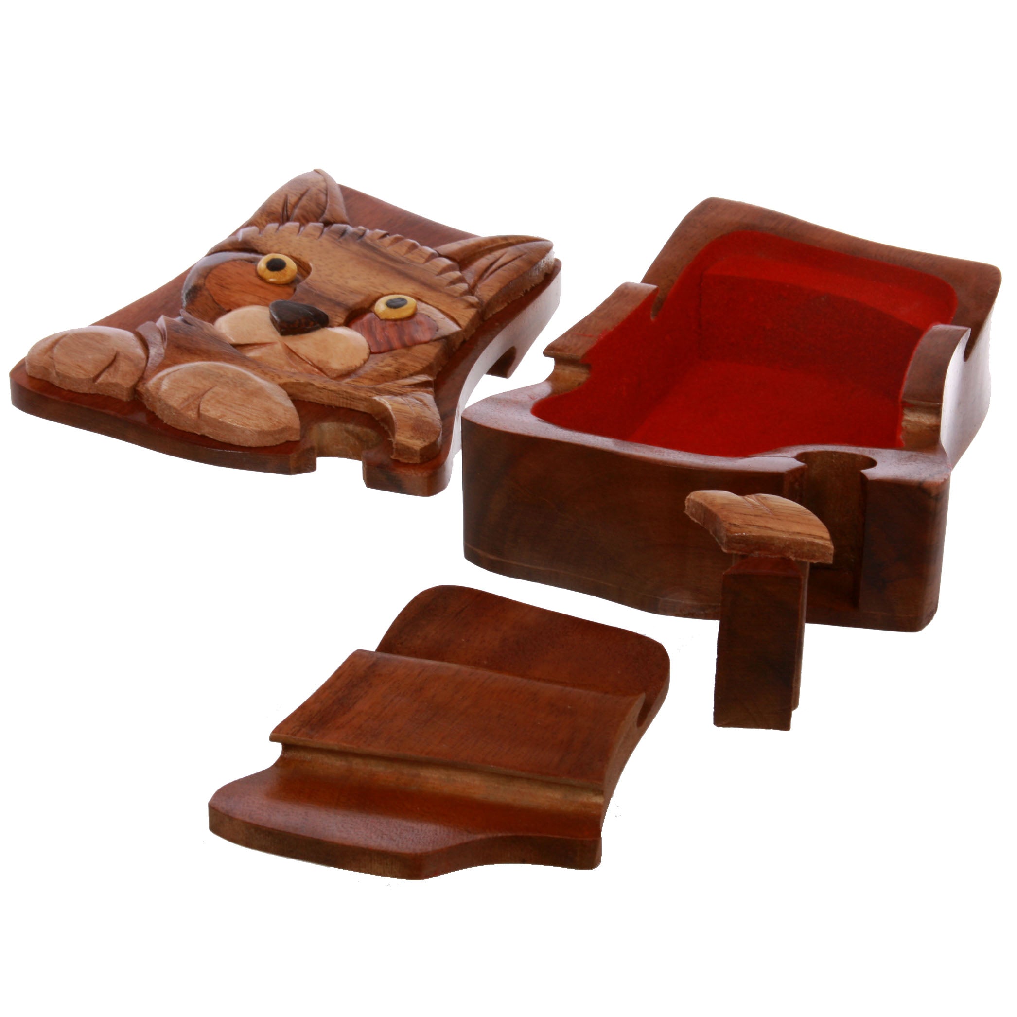 Cat Lover Handcrafted Wooden Animal Shape Secret Jewelry Puzzle Box - Cat - OnlineBelts