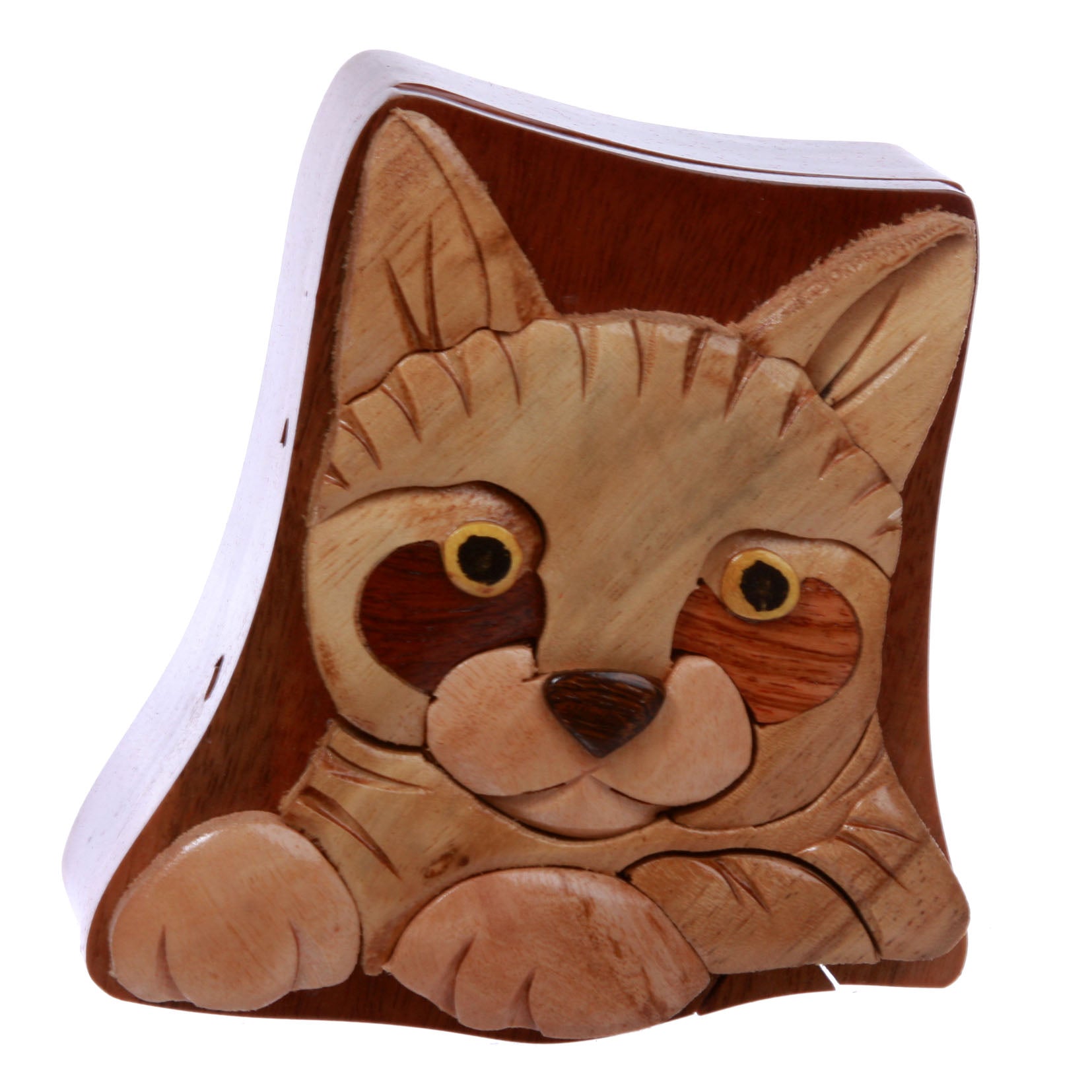 Cat Lover Handcrafted Wooden Animal Shape Secret Jewelry Puzzle Box - Cat - OnlineBelts