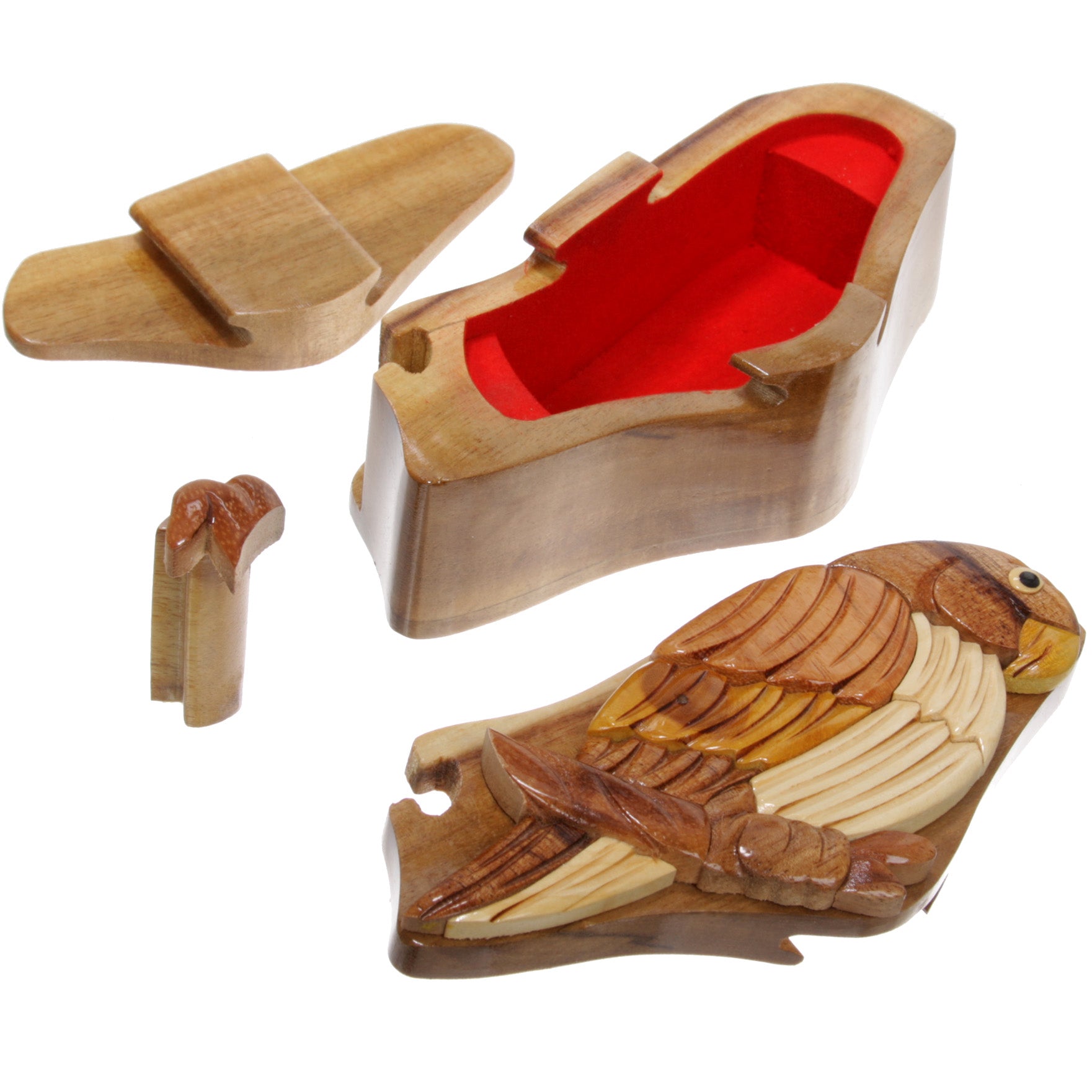 Handcrafted Wooden Parrot/Bird Shape Secret Jewelry Puzzle Box - Parrot - OnlineBelts