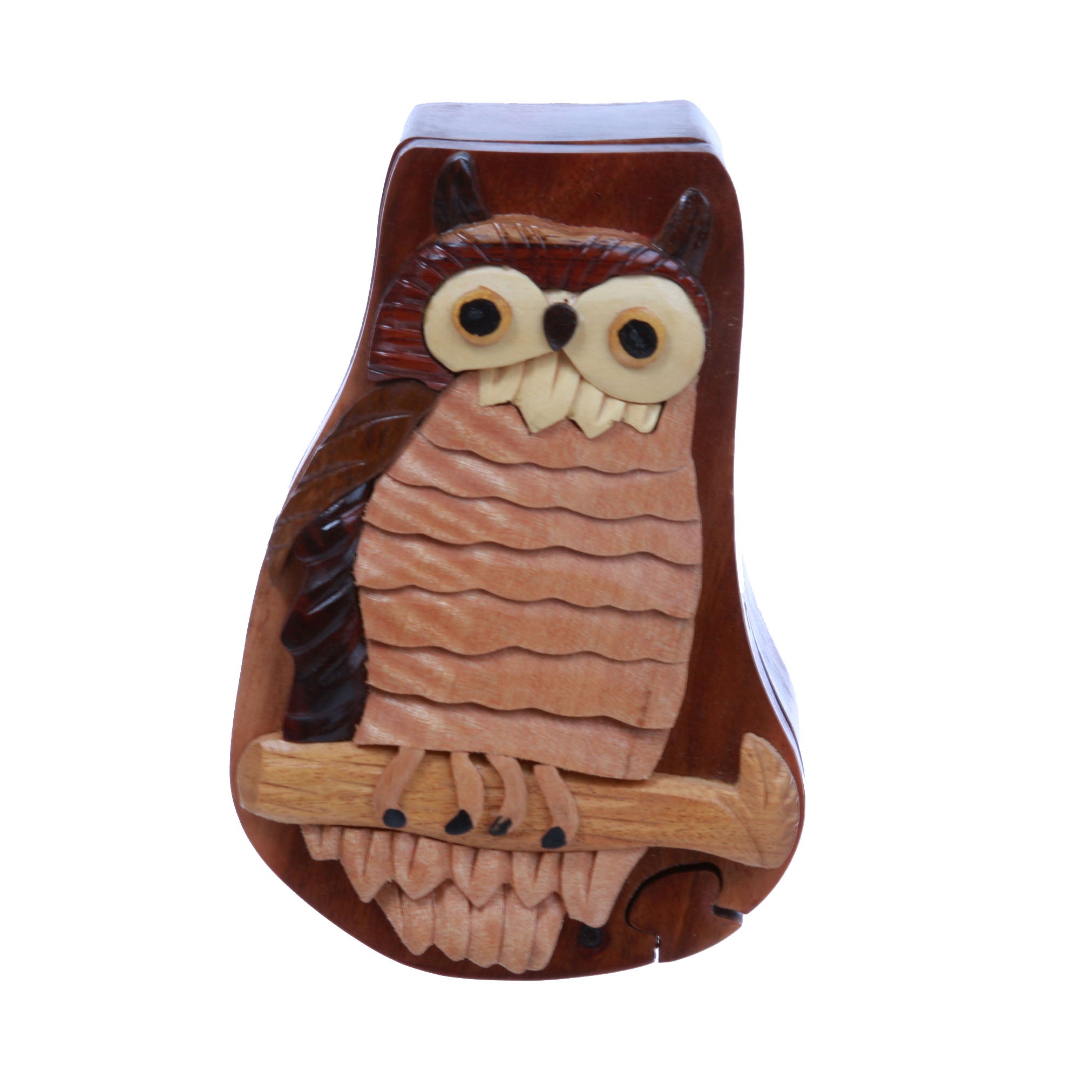 Handcrafted Wooden Owl/Bird Shape Secret Jewelry Puzzle Box - Owl - OnlineBelts