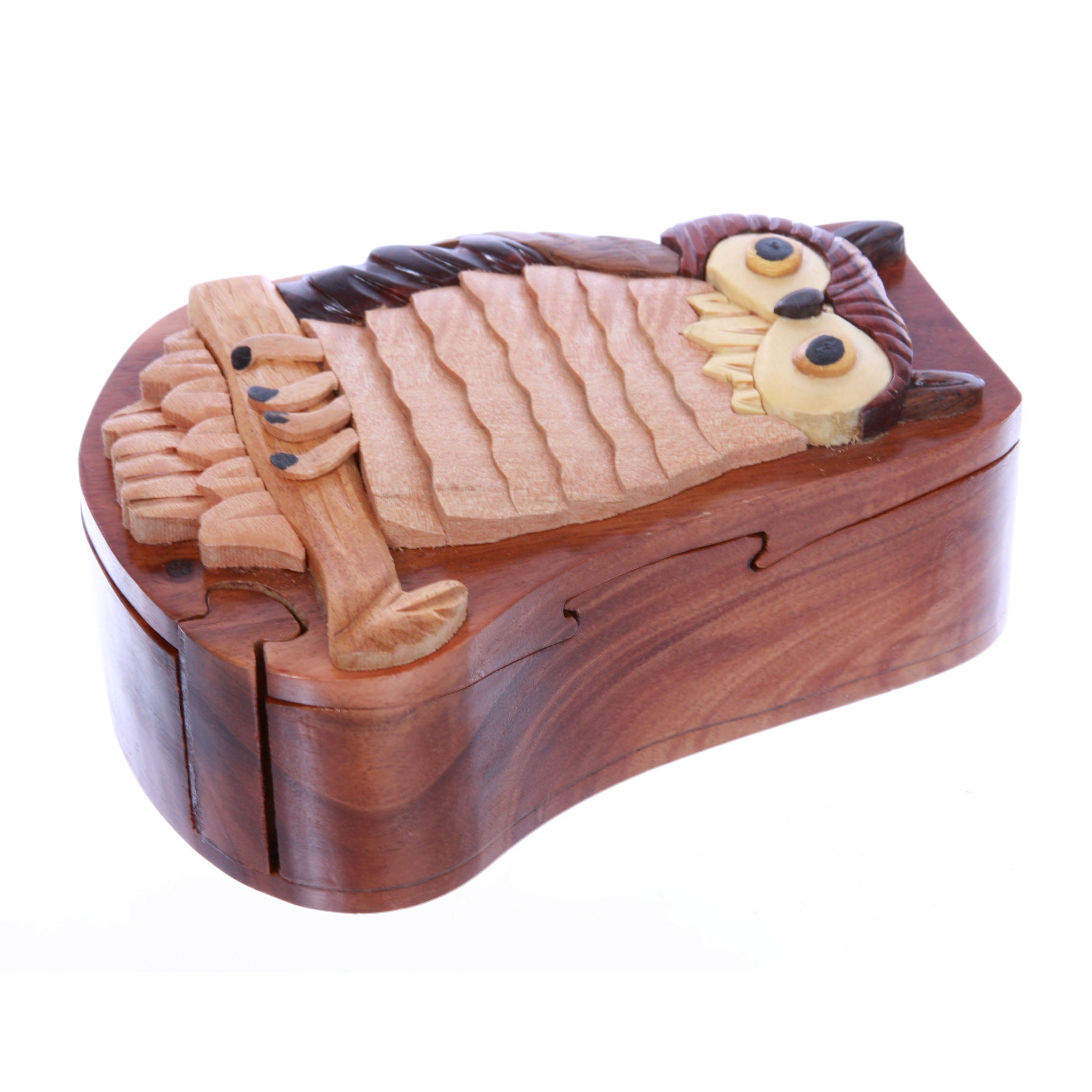 Handcrafted Wooden Owl/Bird Shape Secret Jewelry Puzzle Box - Owl - OnlineBelts
