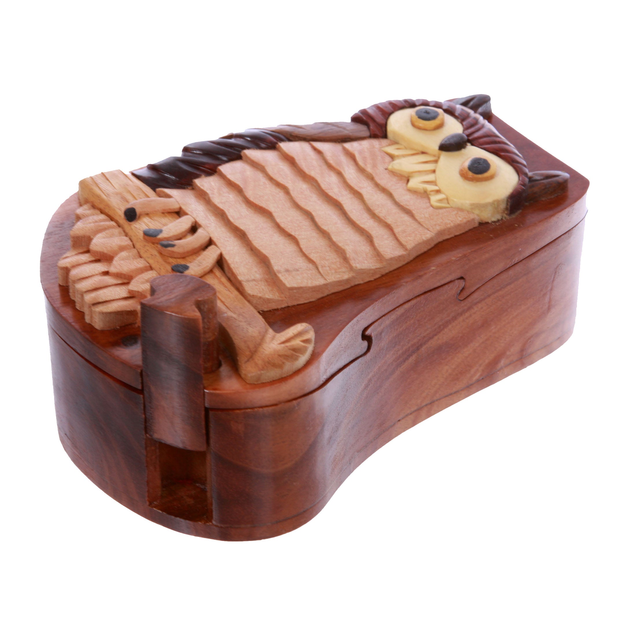 Handcrafted Wooden Owl/Bird Shape Secret Jewelry Puzzle Box - Owl - OnlineBelts