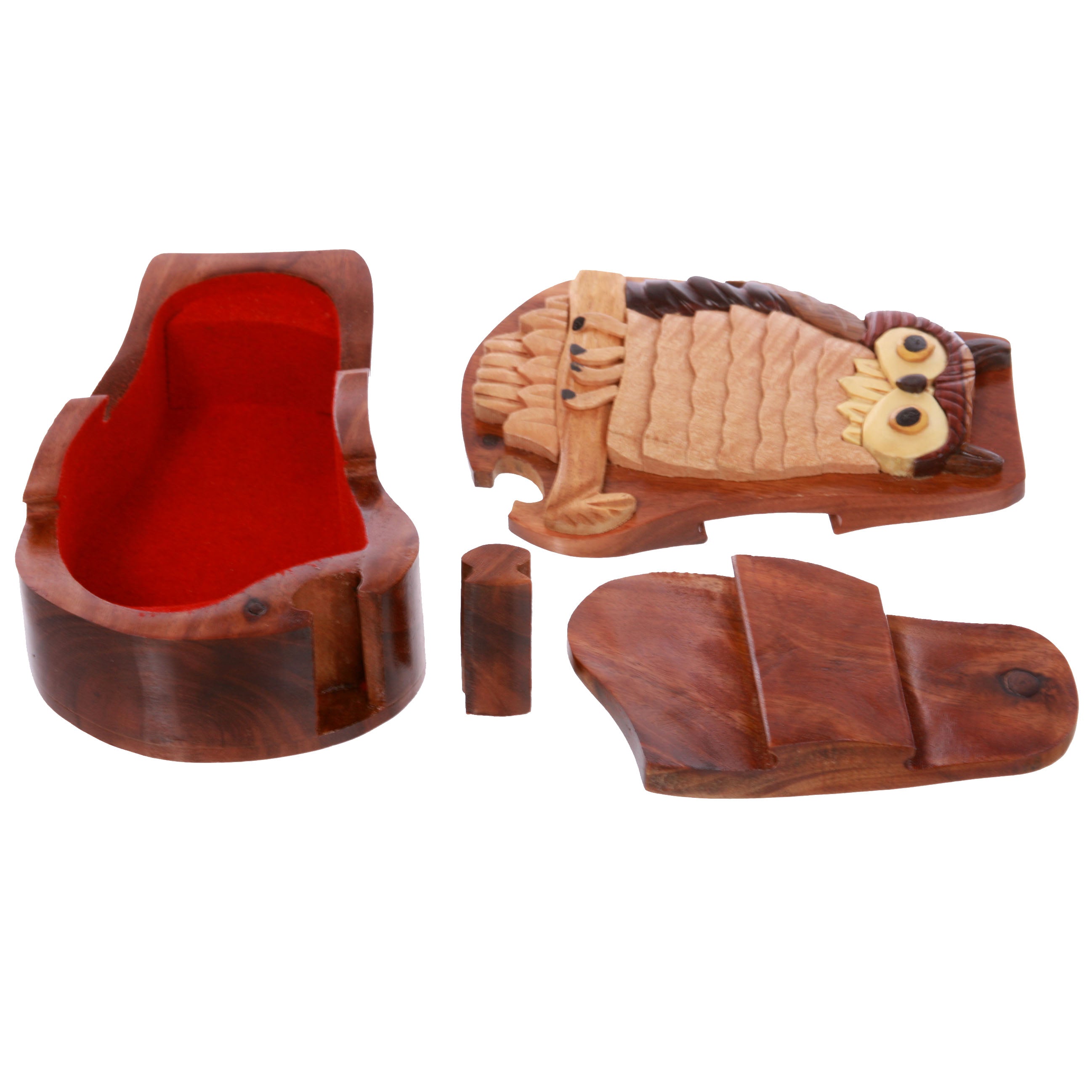 Handcrafted Wooden Owl/Bird Shape Secret Jewelry Puzzle Box - Owl - OnlineBelts