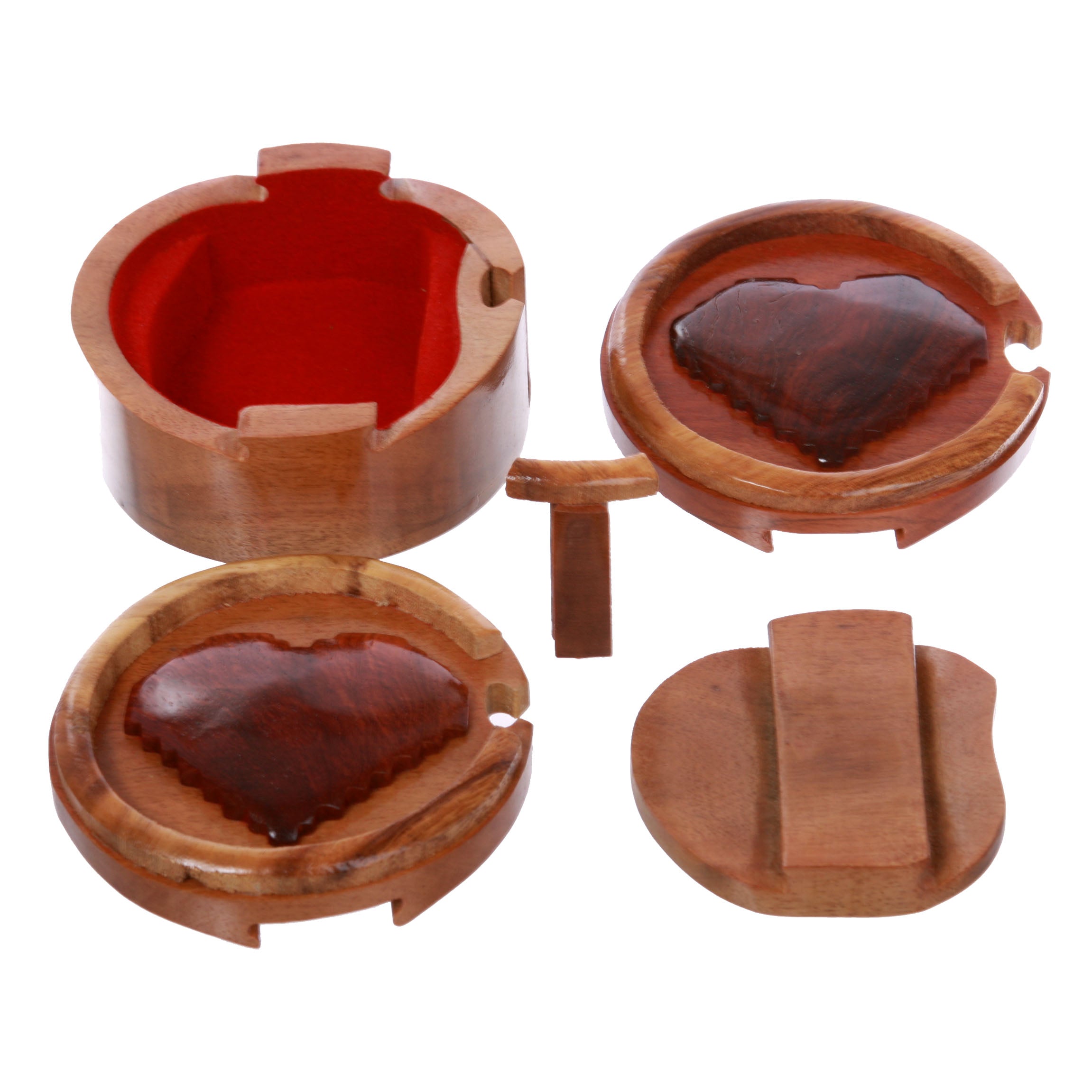 Handcrafted Wooden Round Heart/Love Shape Secret Jewelry Puzzle Box - Heart - OnlineBelts