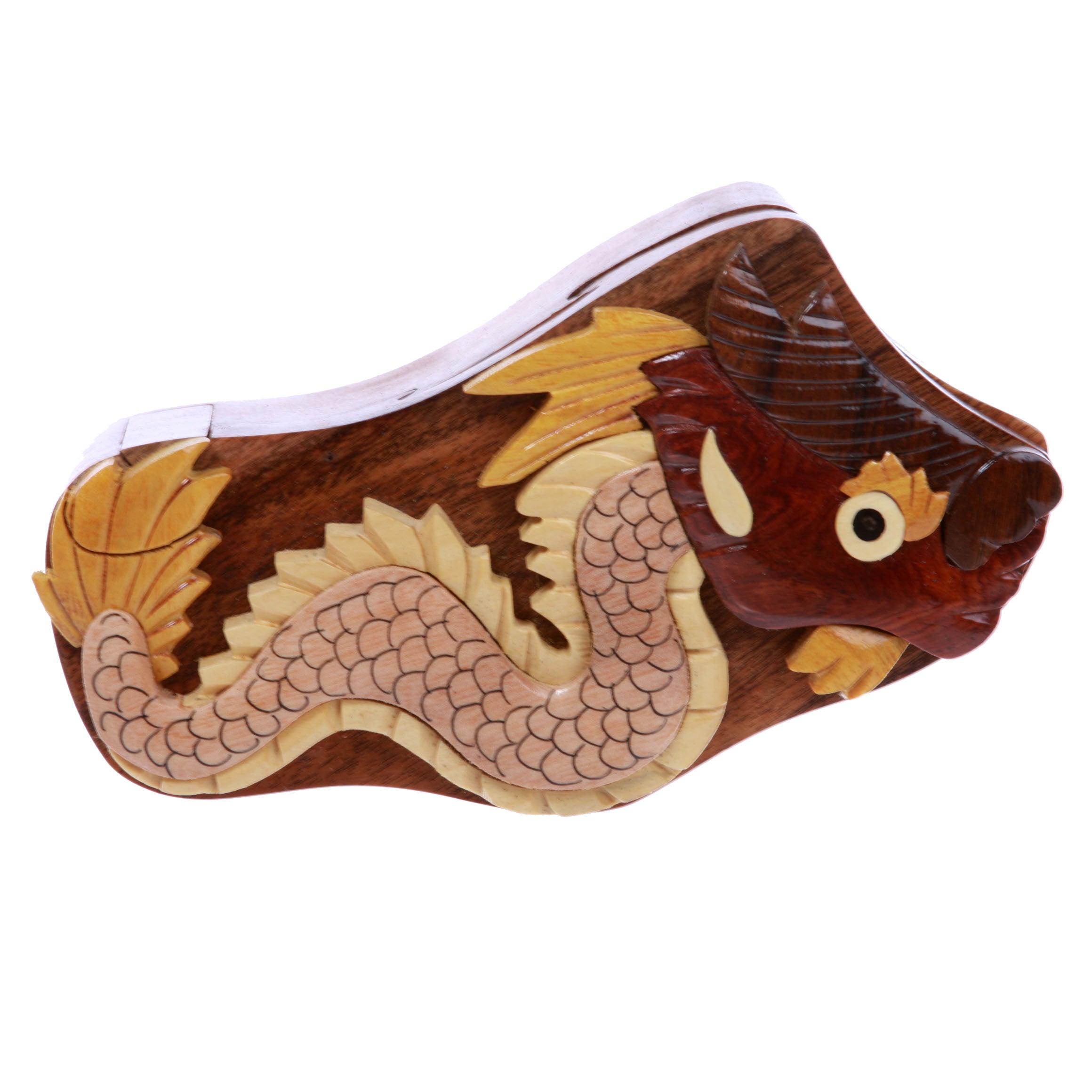 Handcrafted Wooden Dragon Animal Shape Secret Jewelry Puzzle Box - Dragon - OnlineBelts