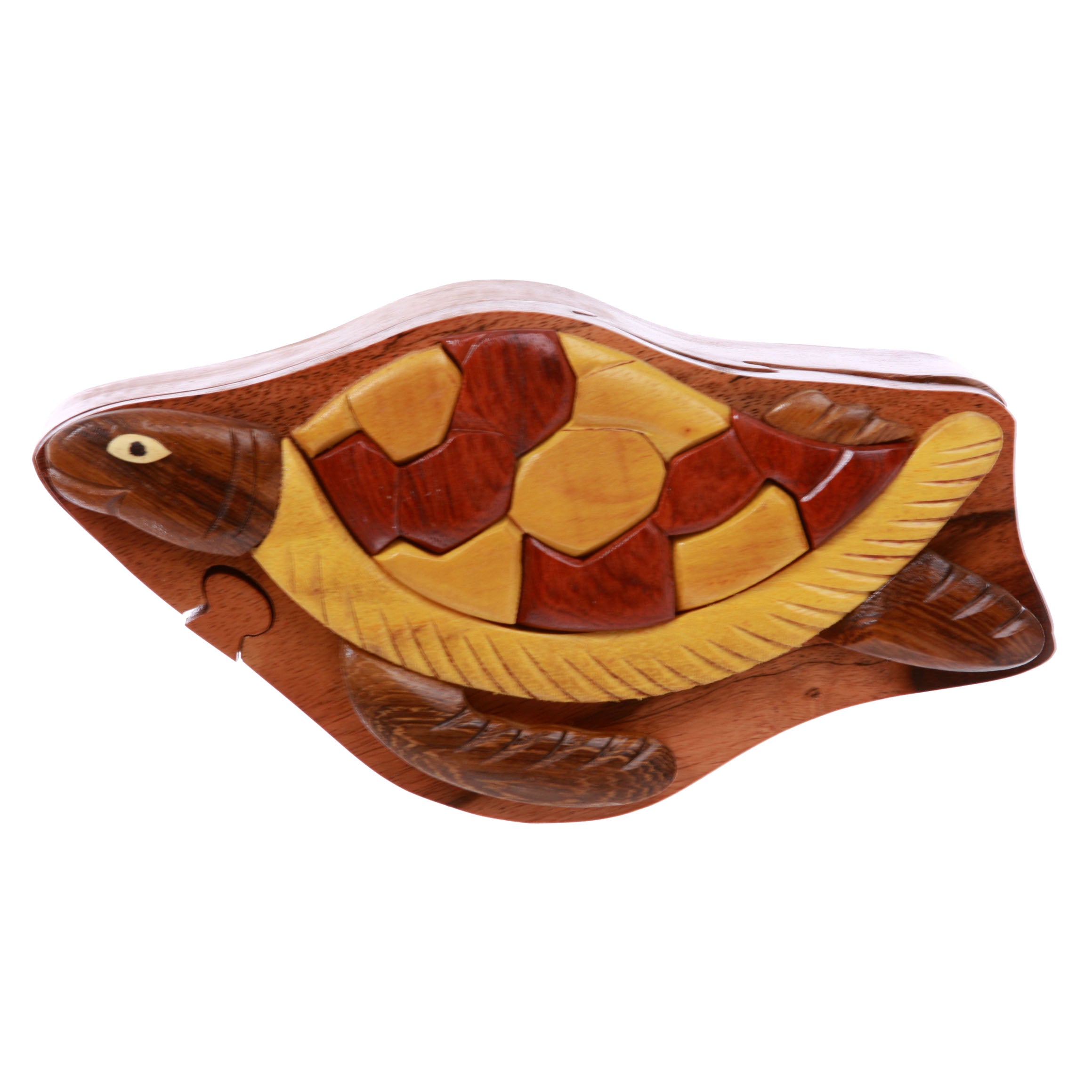 Handcrafted Wooden Turtle Animal Shape Secret Jewelry Puzzle Box - Turtle
