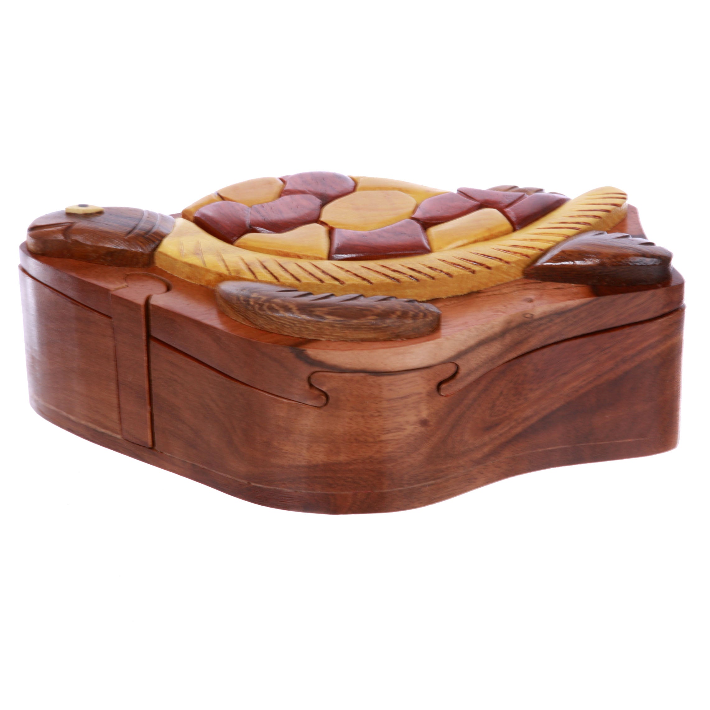 Handcrafted Wooden Turtle Animal Shape Secret Jewelry Puzzle Box - Turtle - OnlineBelts