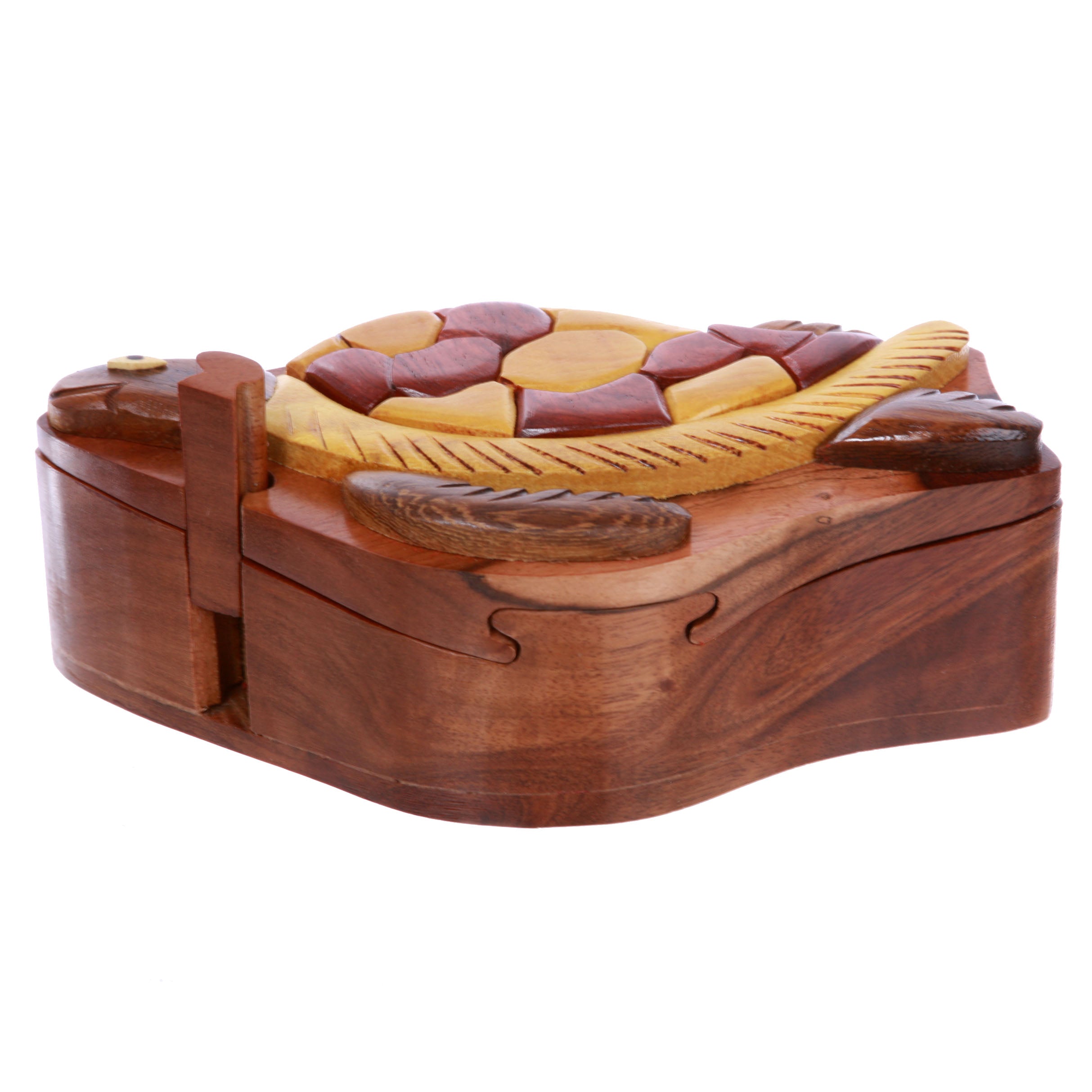 Handcrafted Wooden Turtle Animal Shape Secret Jewelry Puzzle Box - Turtle - OnlineBelts
