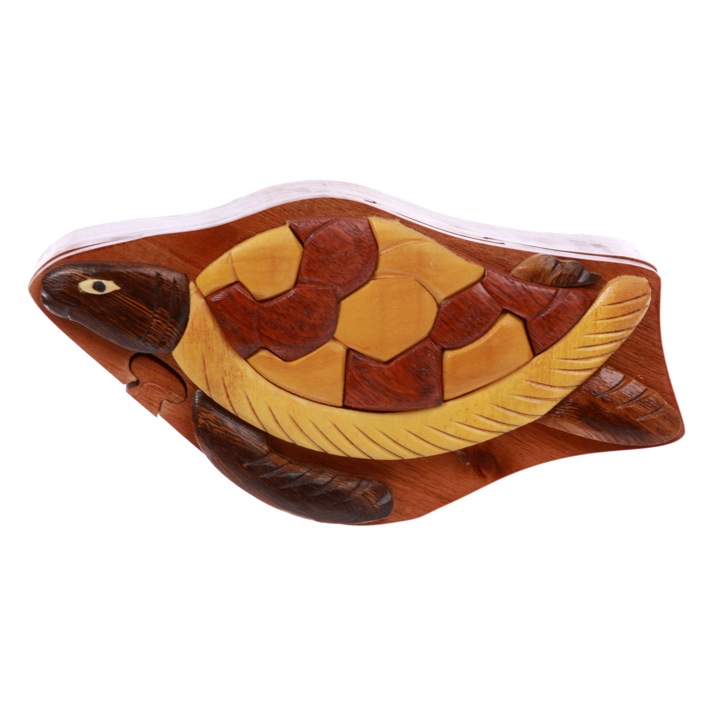 Handcrafted Wooden Turtle Animal Shape Secret Jewelry Puzzle Box - Turtle - OnlineBelts