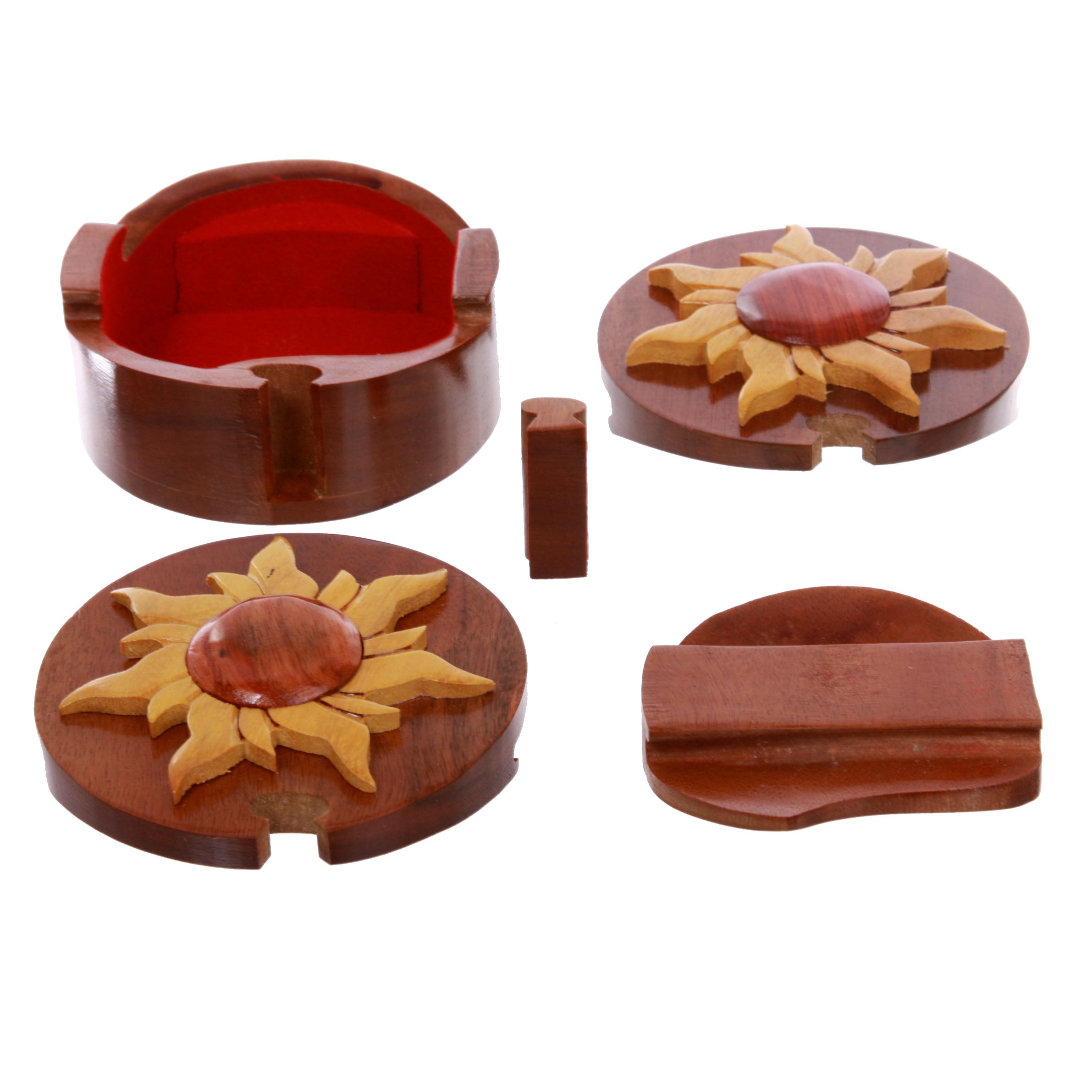 Handcrafted Wooden Round Shape Sun & Sunshine Secret Jewelry Puzzle Box - Sun - OnlineBelts