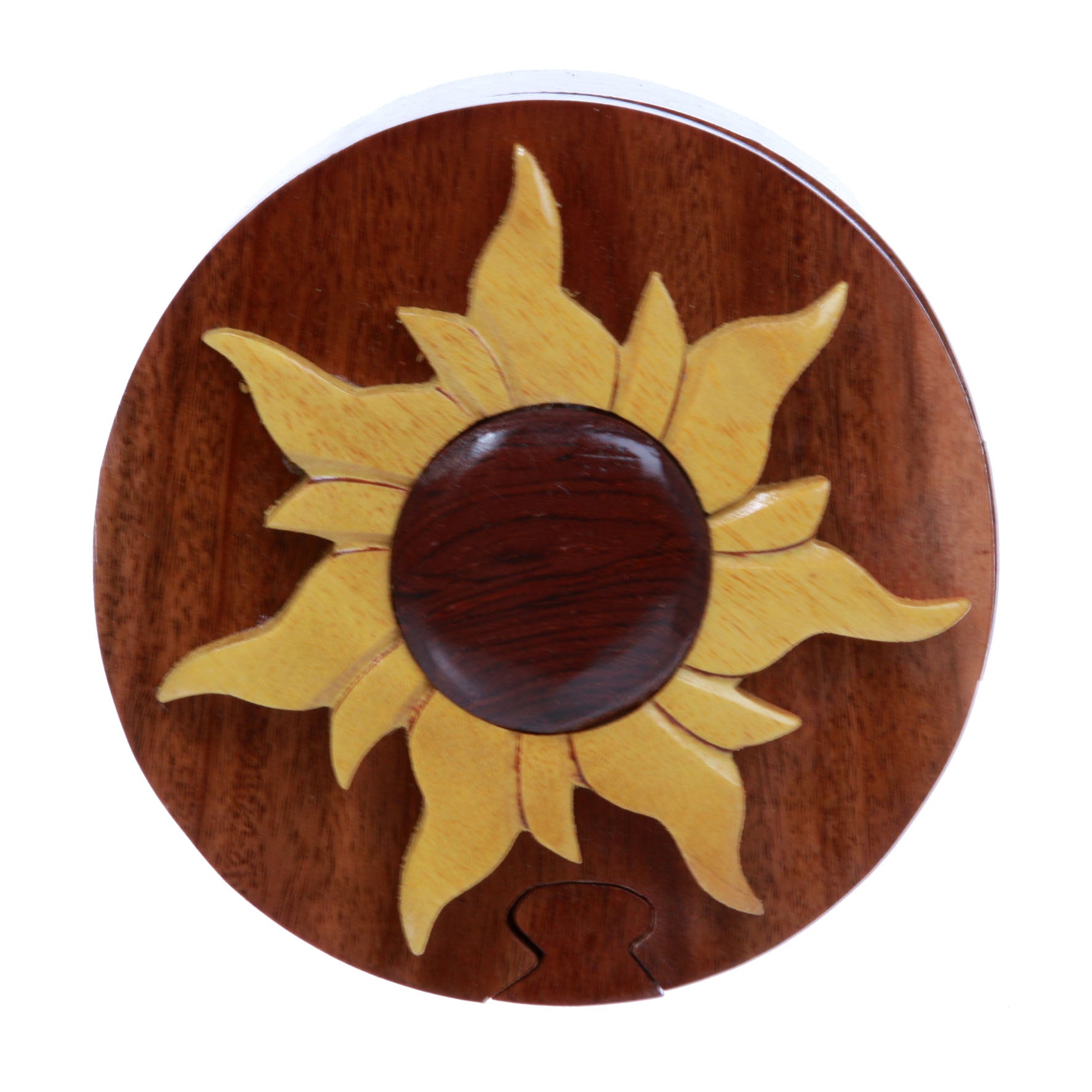 Handcrafted Wooden Round Shape Sun & Sunshine Secret Jewelry Puzzle Box - Sun - OnlineBelts