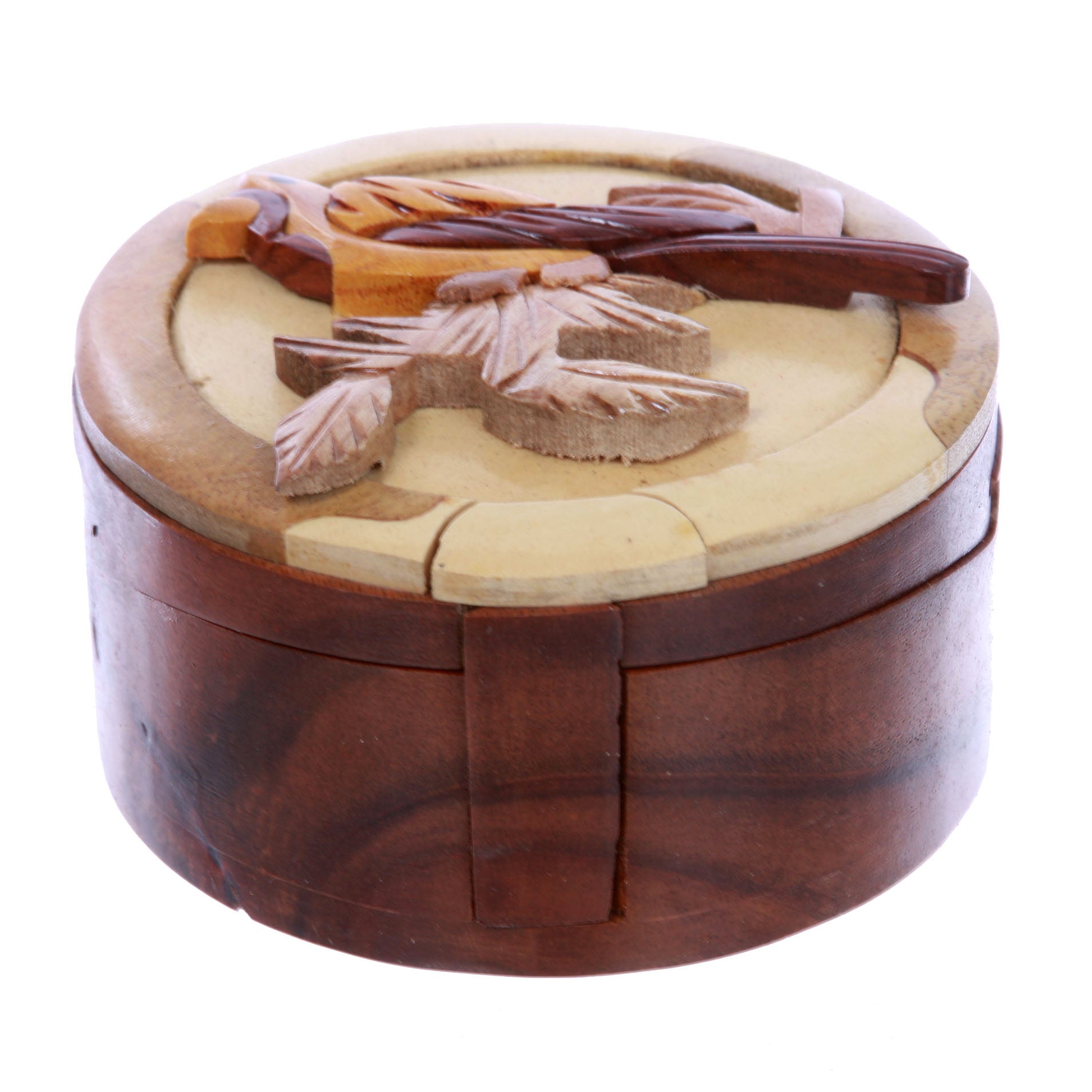 Lovely Bird Handcrafted Wooden Round Shape Secret Jewelry Puzzle Box - Bird - OnlineBelts
