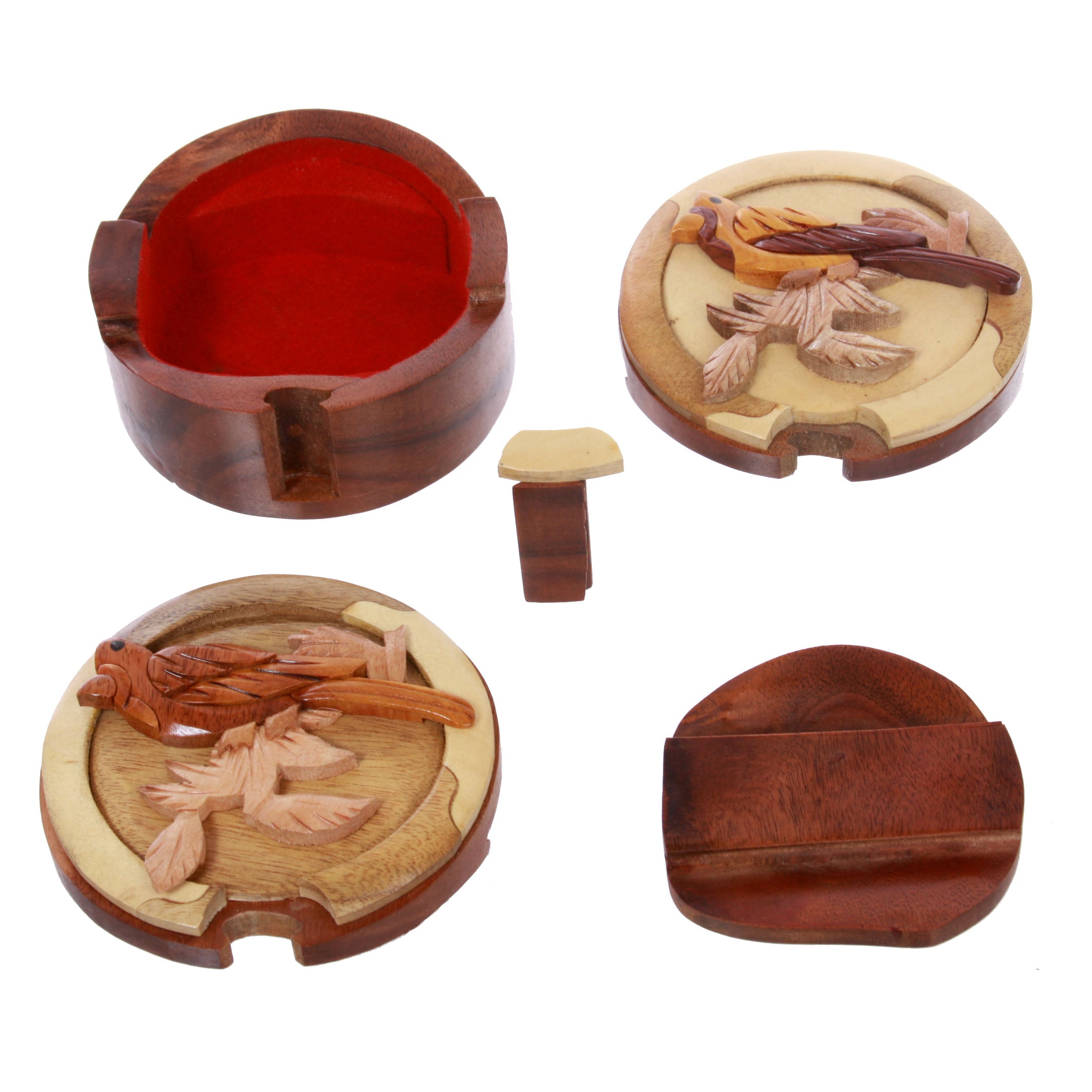 Lovely Bird Handcrafted Wooden Round Shape Secret Jewelry Puzzle Box - Bird - OnlineBelts