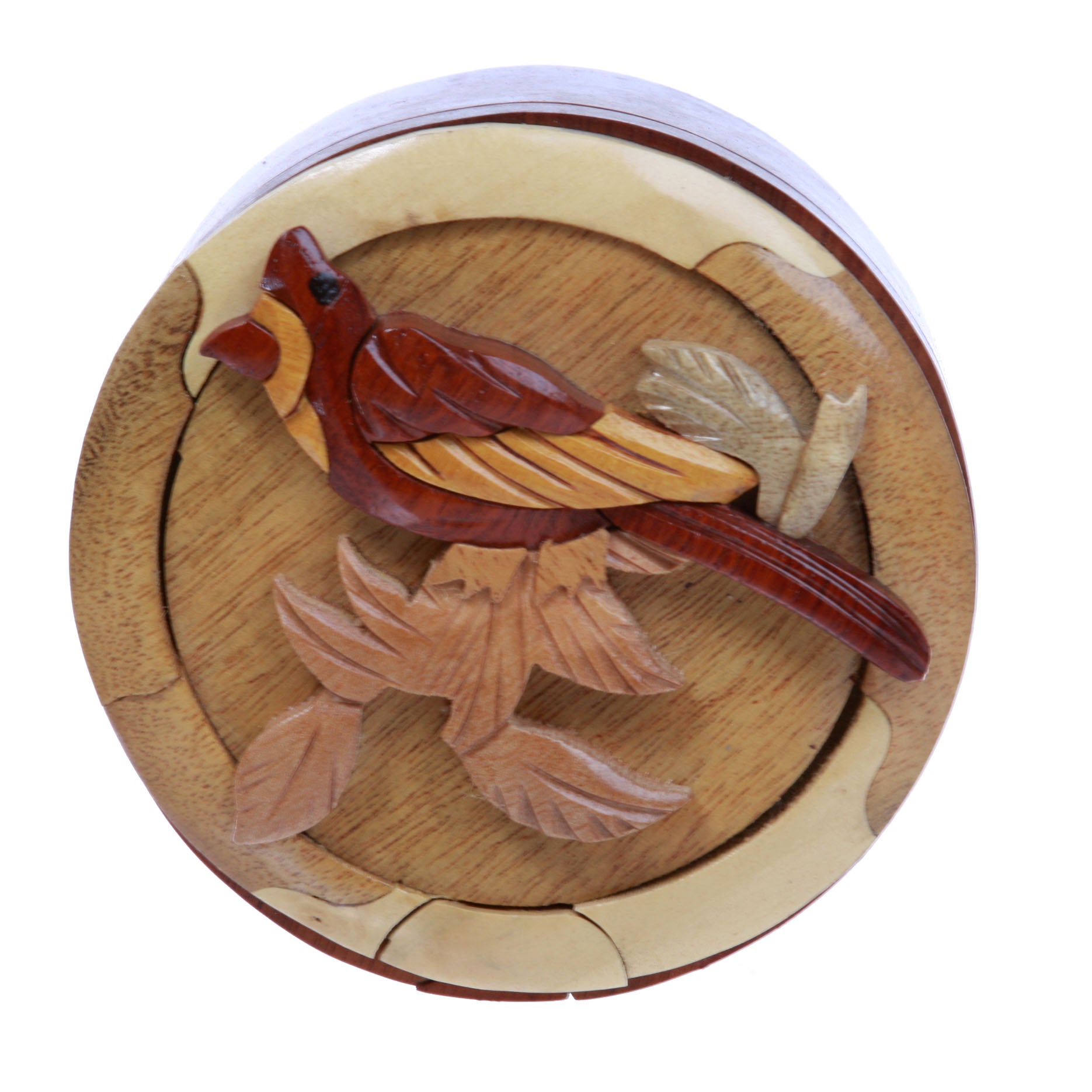 Lovely Bird Handcrafted Wooden Round Shape Secret Jewelry Puzzle Box - Bird - OnlineBelts