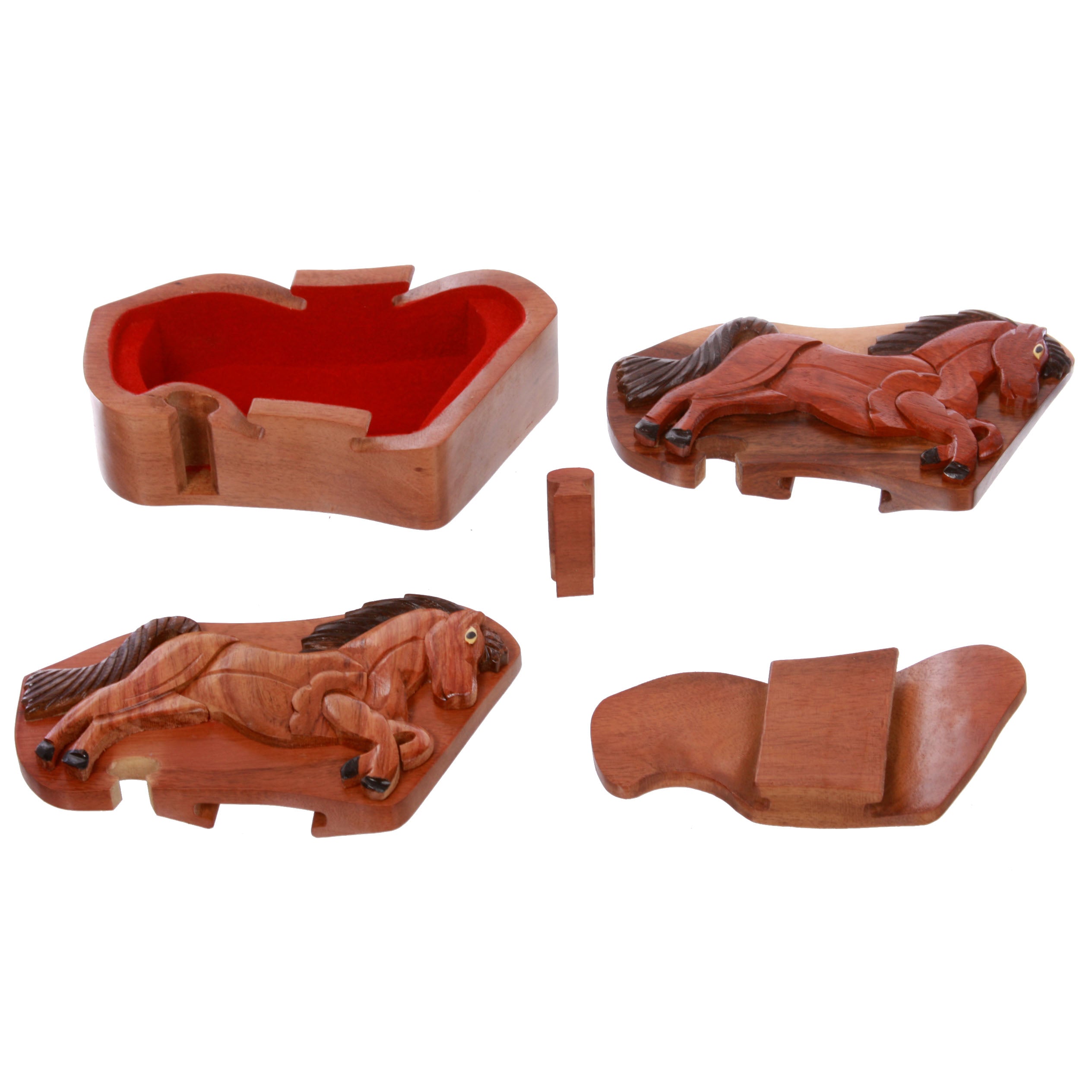 Handcrafted Wooden Running Horse Secret Jewelry Puzzle Box - Running Horse - OnlineBelts