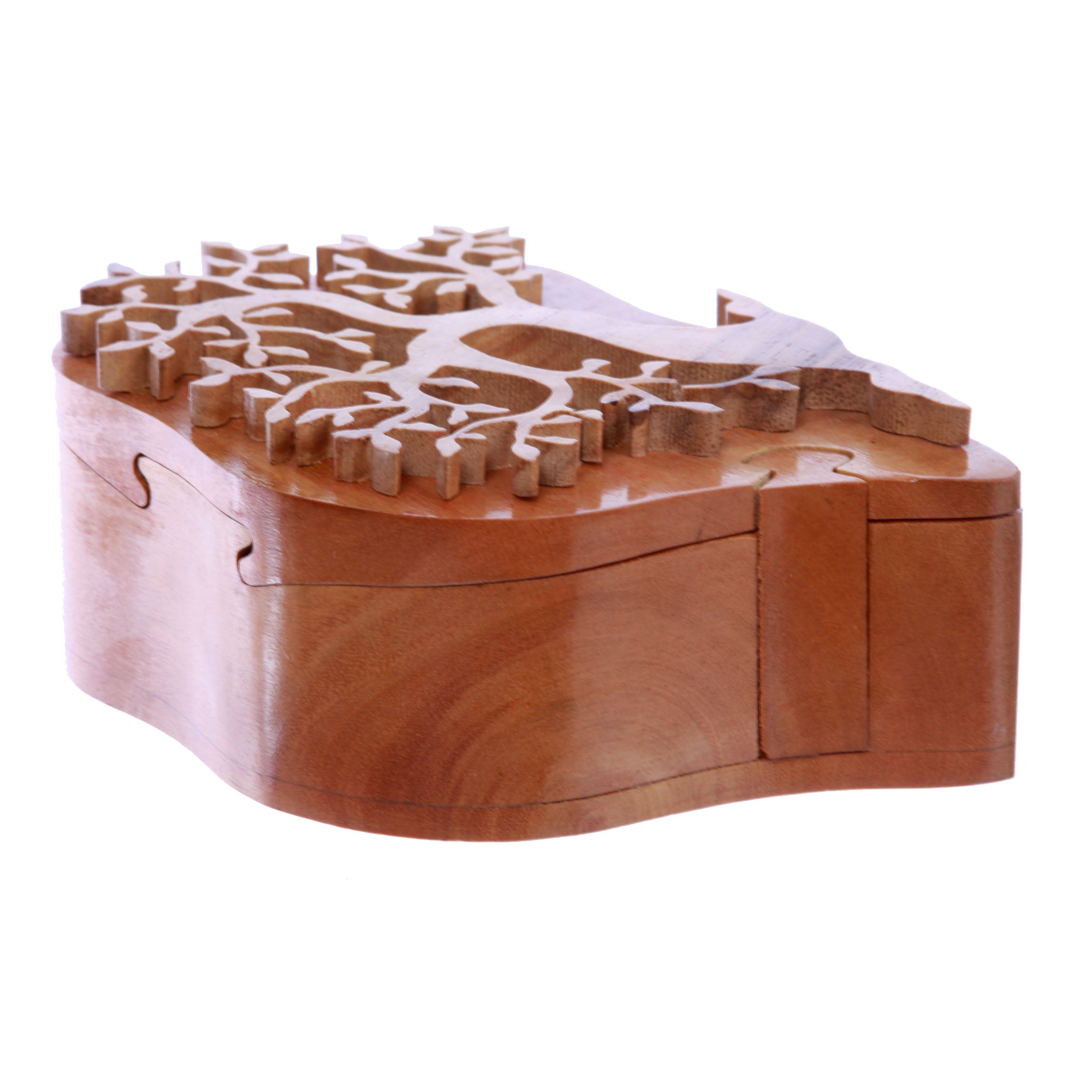 Handcrafted Tree Of Love Wooden Secret Jewelry Puzzle Box - Frondent Tree - OnlineBelts