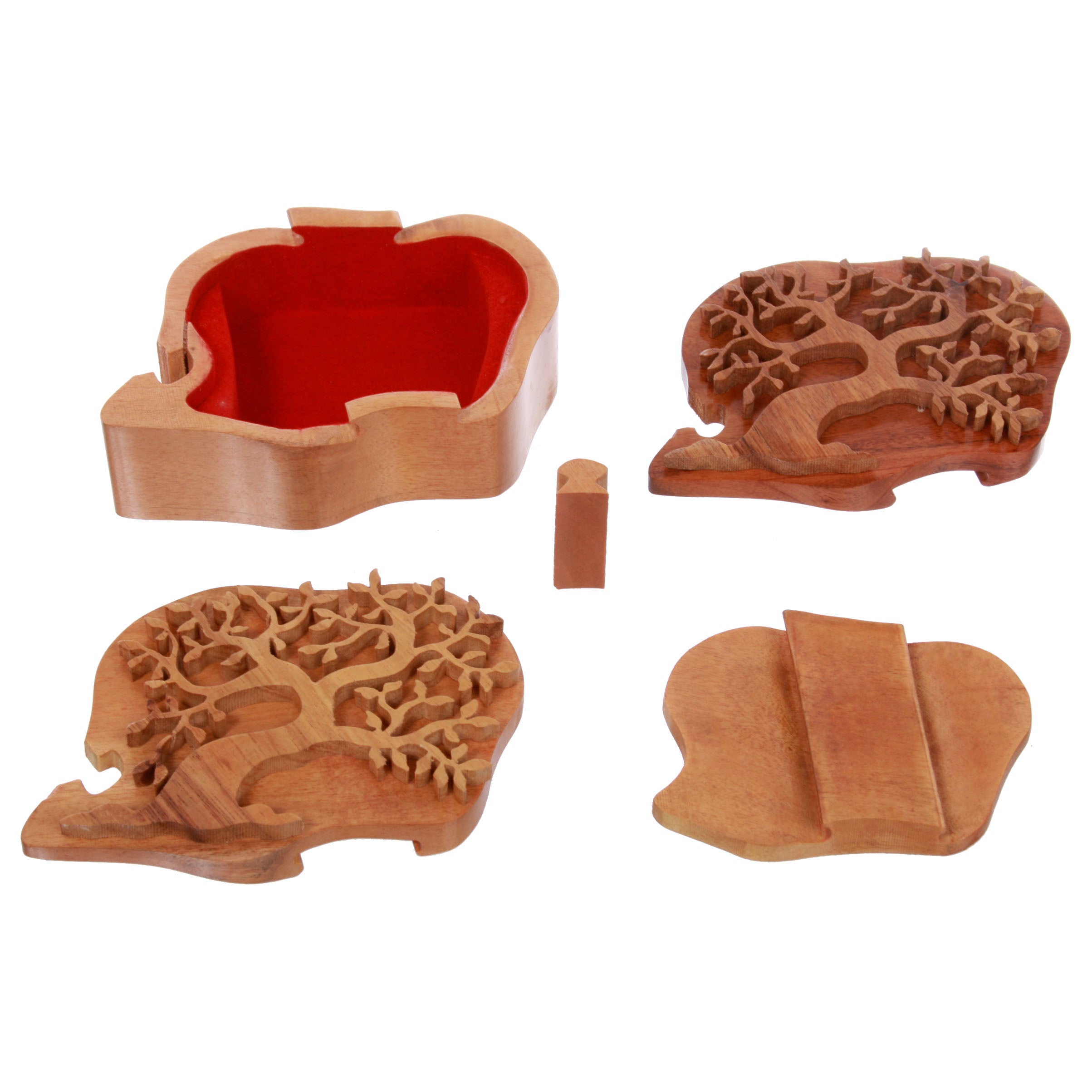 Handcrafted Tree Of Love Wooden Secret Jewelry Puzzle Box - Frondent Tree - OnlineBelts