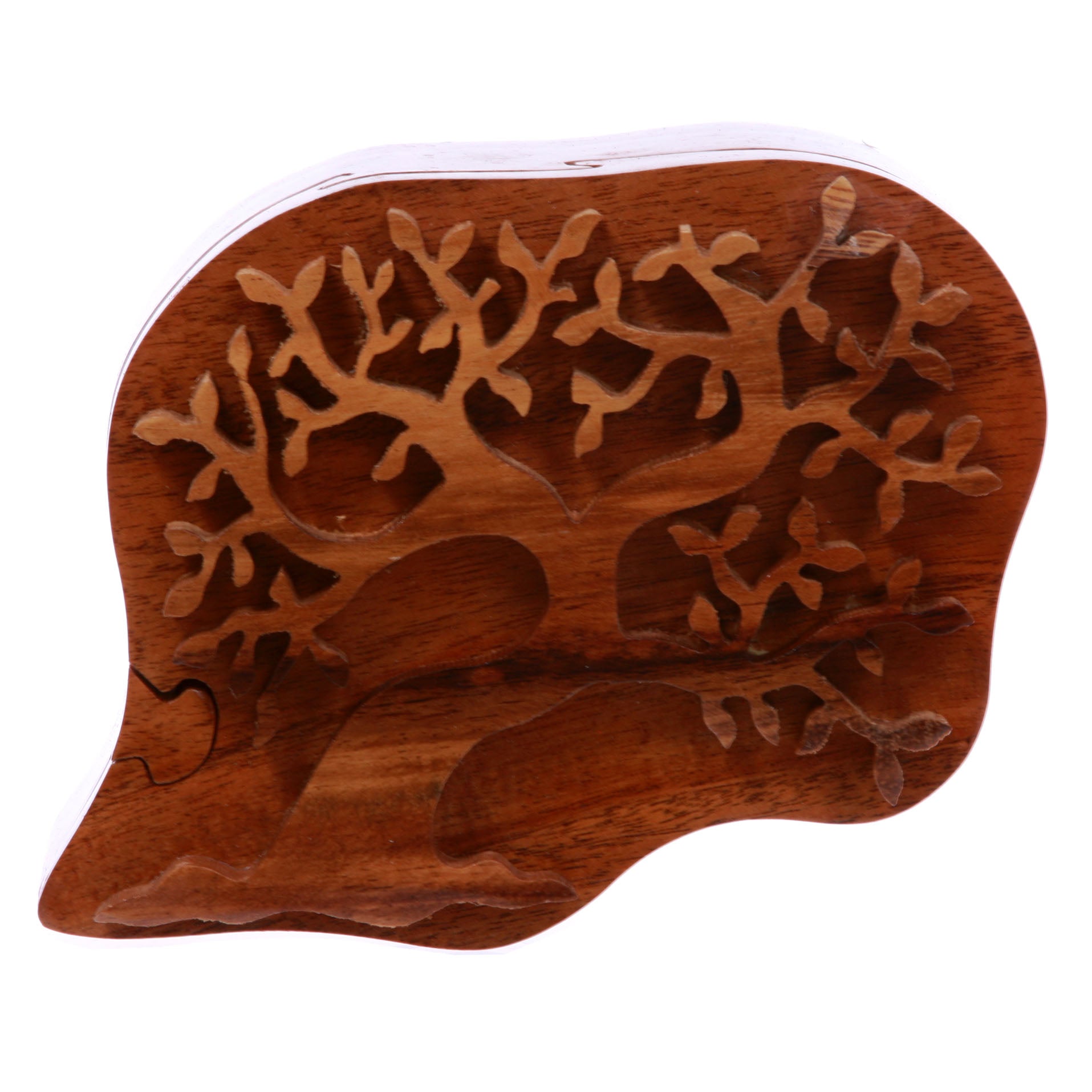 Handcrafted Tree Of Love Wooden Secret Jewelry Puzzle Box - Frondent Tree - OnlineBelts