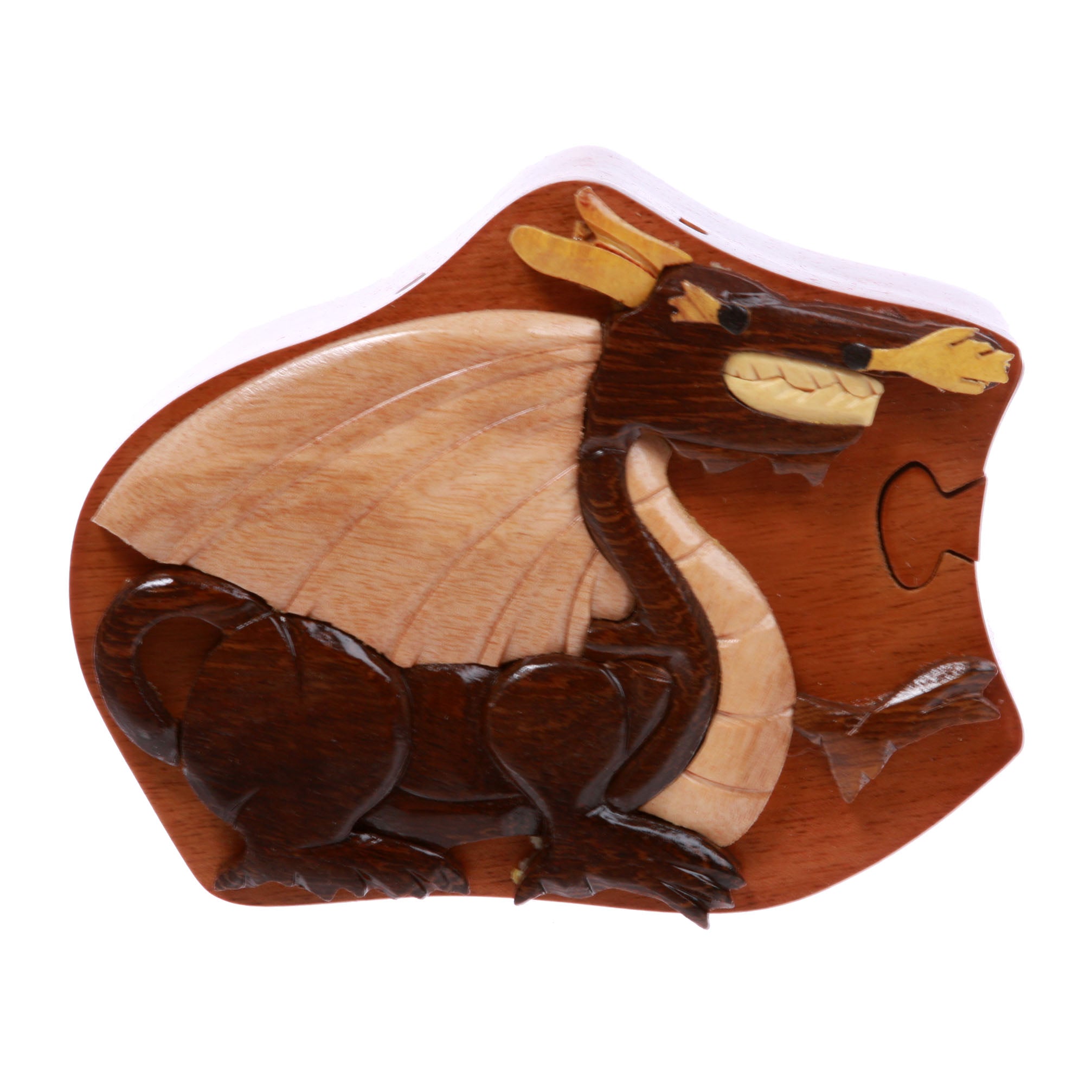 Tyrannosaurus-Rex With Wings Handcrafted Wooden Dinosaur Secret Jewelry Puzzle Box - Tyrannosaurus - OnlineBelts