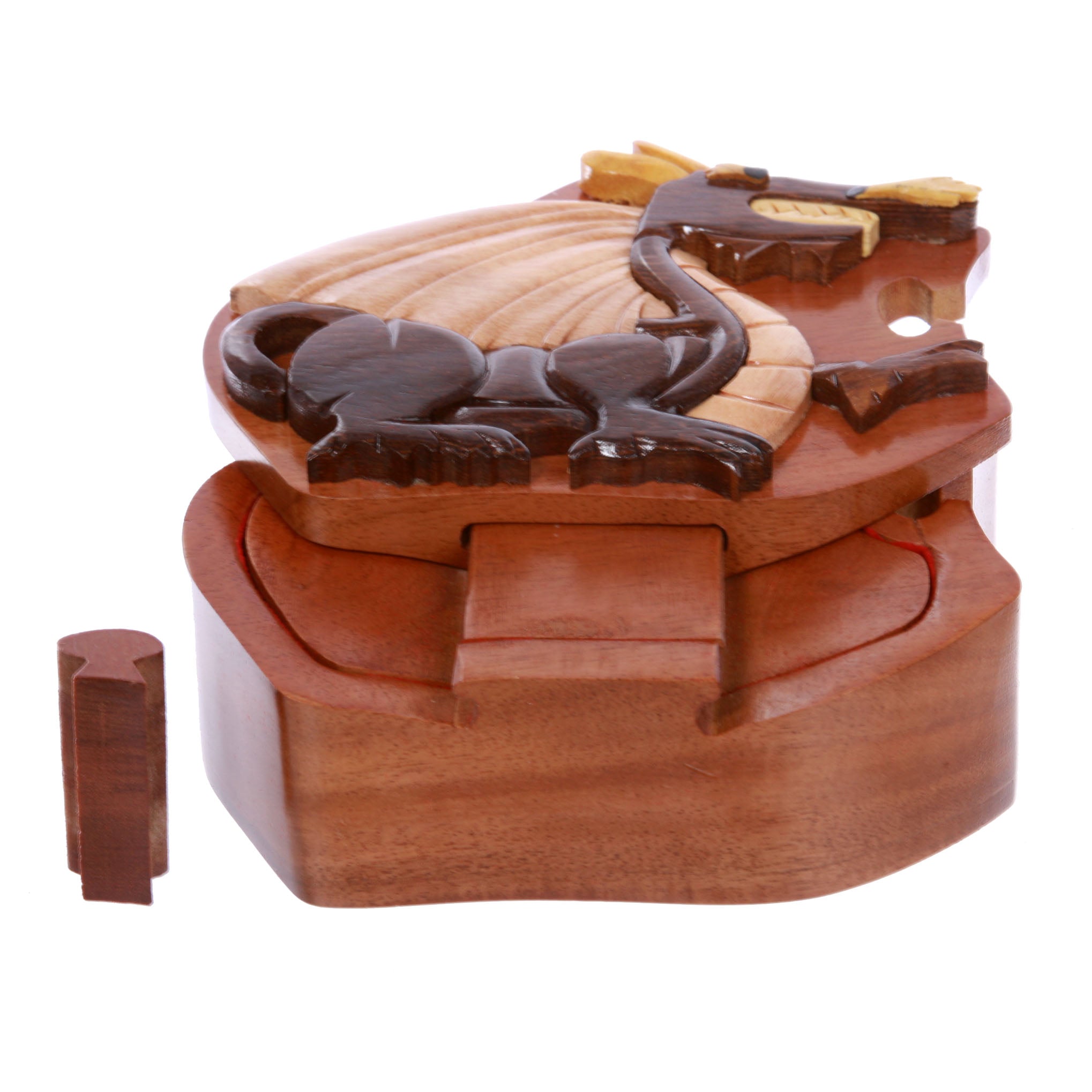 Tyrannosaurus-Rex With Wings Handcrafted Wooden Dinosaur Secret Jewelry Puzzle Box - Tyrannosaurus - OnlineBelts