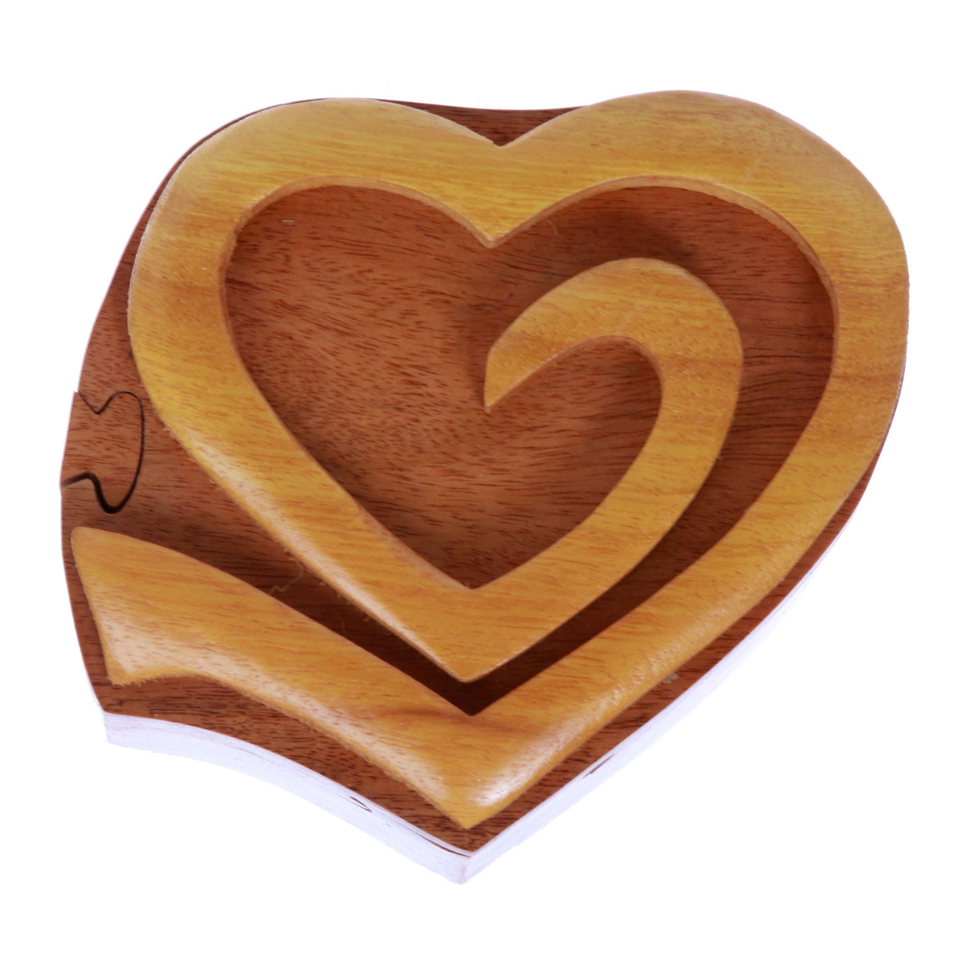 Double Interlink Entwined Hearts Handcrafted Wooden Secret Jewelry Puzzle Box - Hearts - OnlineBelts