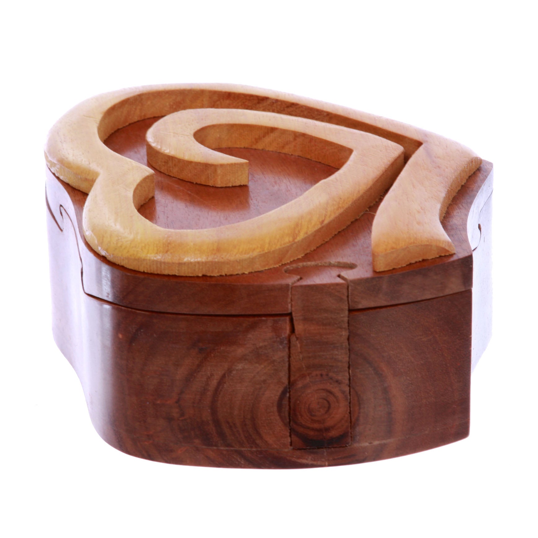Double Interlink Entwined Hearts Handcrafted Wooden Secret Jewelry Puzzle Box - Hearts - OnlineBelts