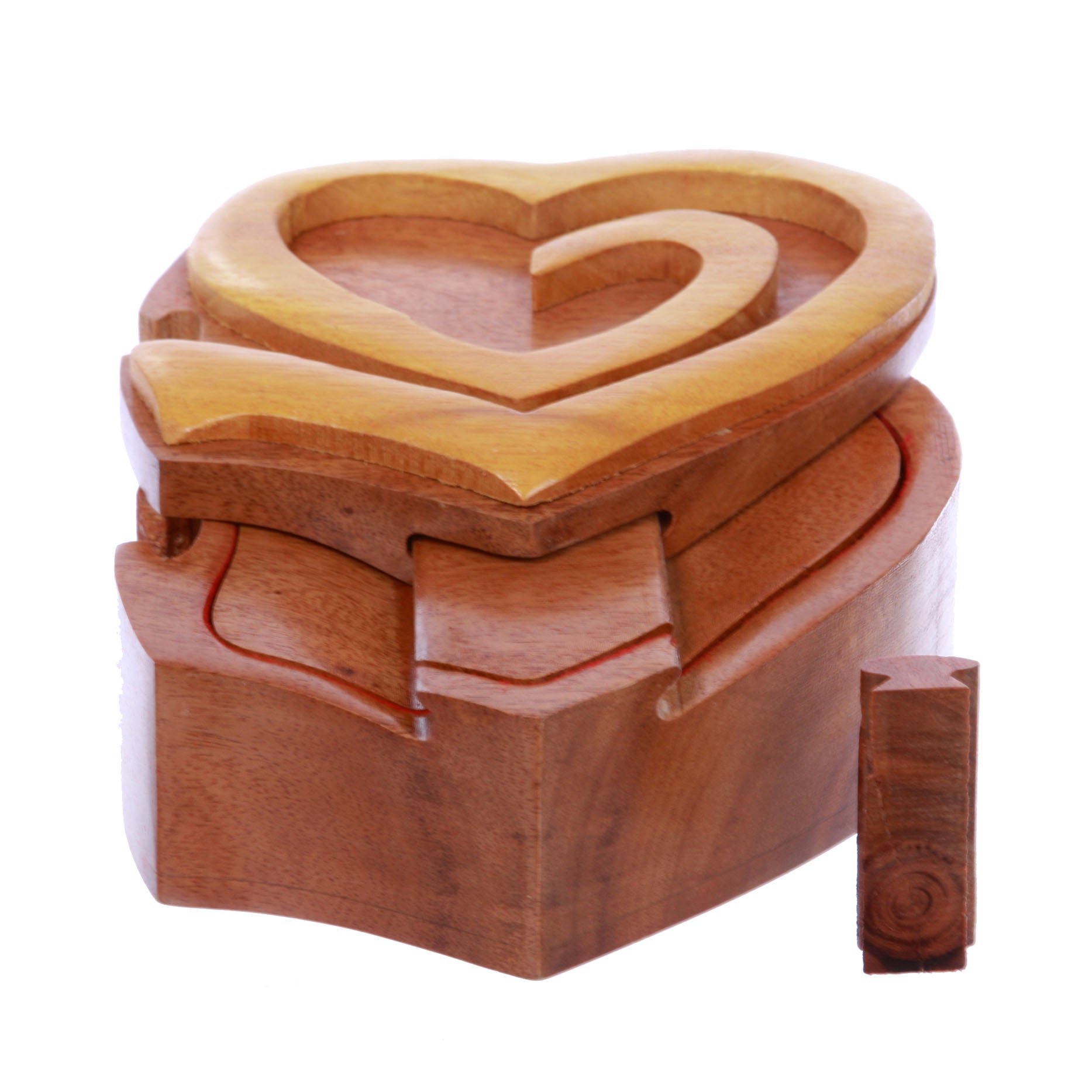 Double Interlink Entwined Hearts Handcrafted Wooden Secret Jewelry Puzzle Box - Hearts - OnlineBelts