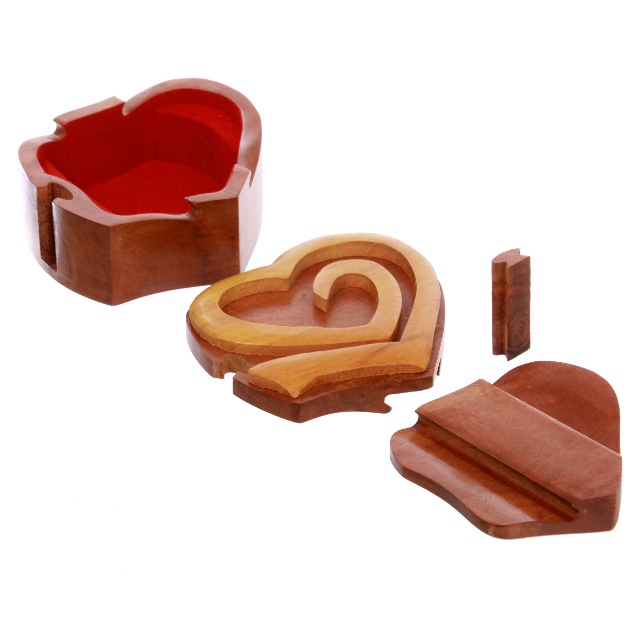 Double Interlink Entwined Hearts Handcrafted Wooden Secret Jewelry Puzzle Box - Hearts - OnlineBelts