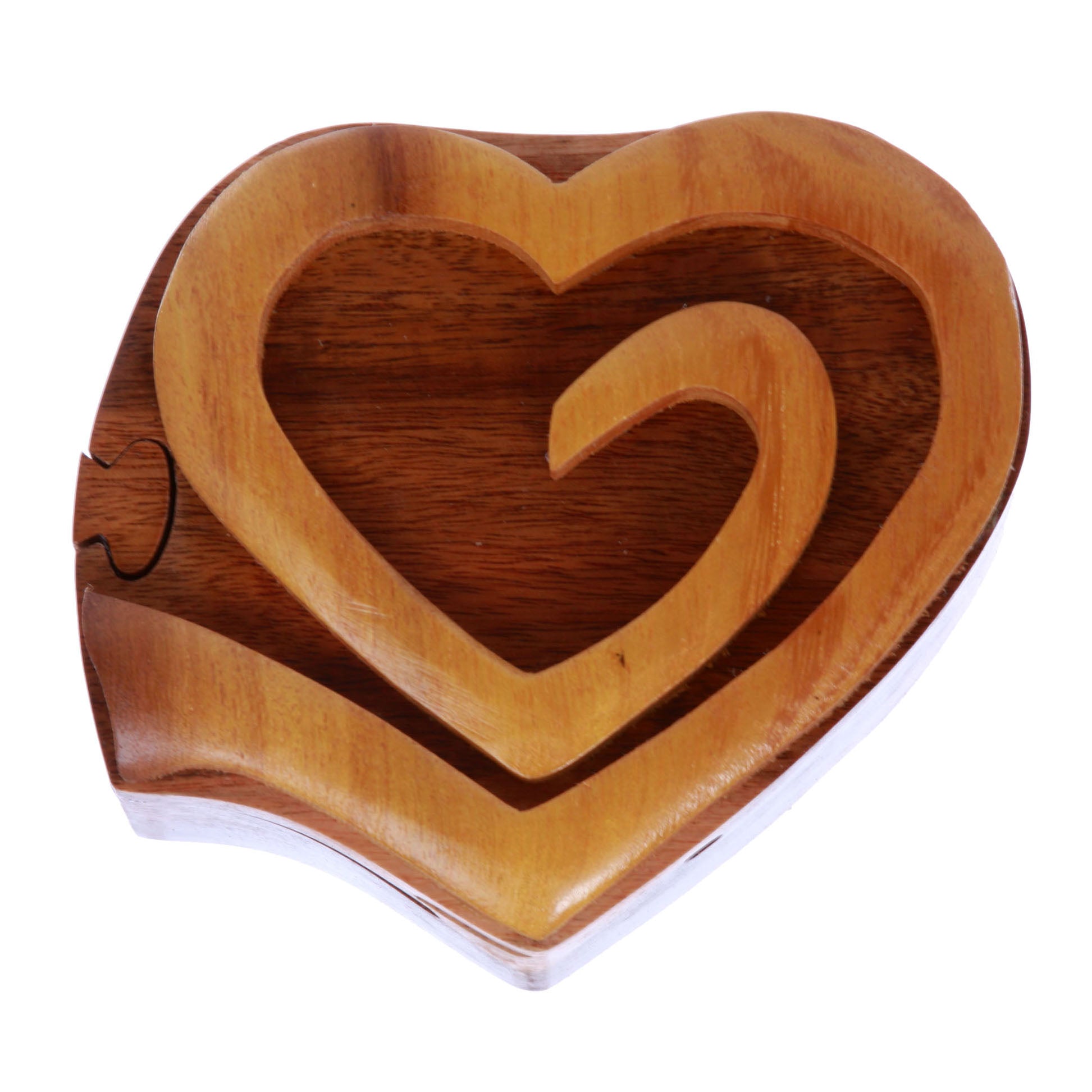 Double Interlink Entwined Hearts Handcrafted Wooden Secret Jewelry Puzzle Box - Hearts - OnlineBelts
