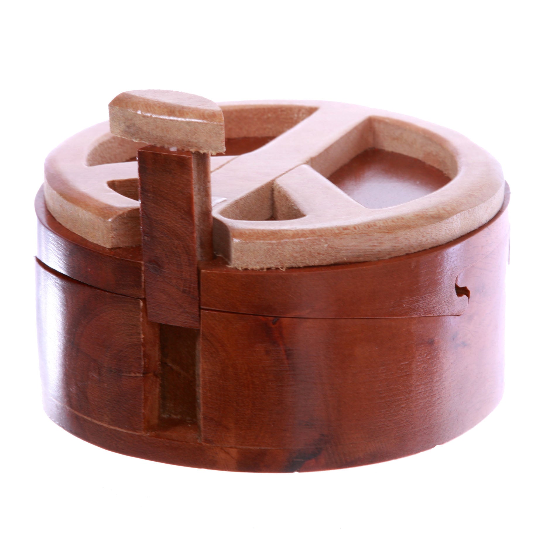 Handcrafted Wooden Peace Sign Shape Secret Jewelry Puzzle Box -Peace Sign - OnlineBelts