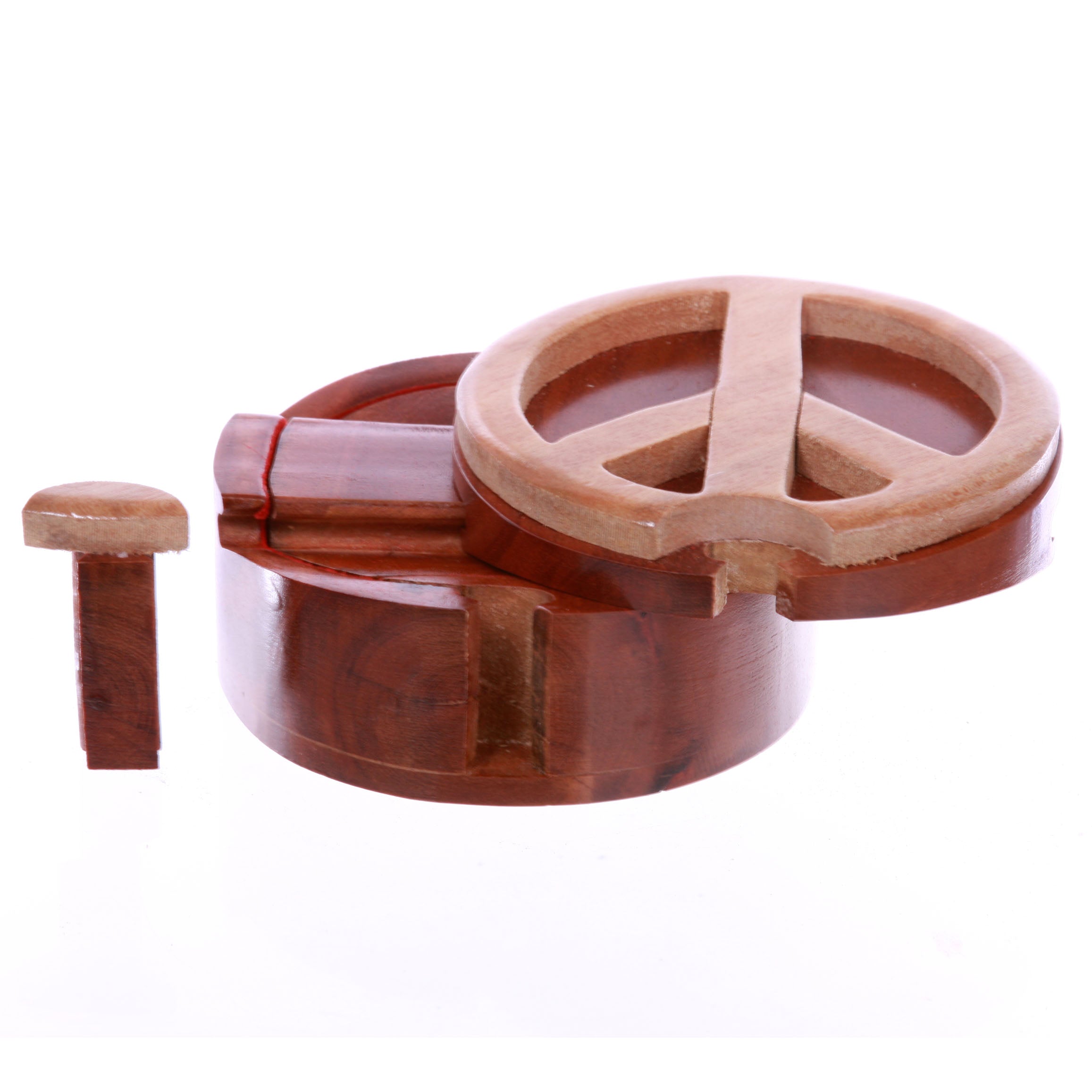 Handcrafted Wooden Peace Sign Shape Secret Jewelry Puzzle Box -Peace Sign - OnlineBelts