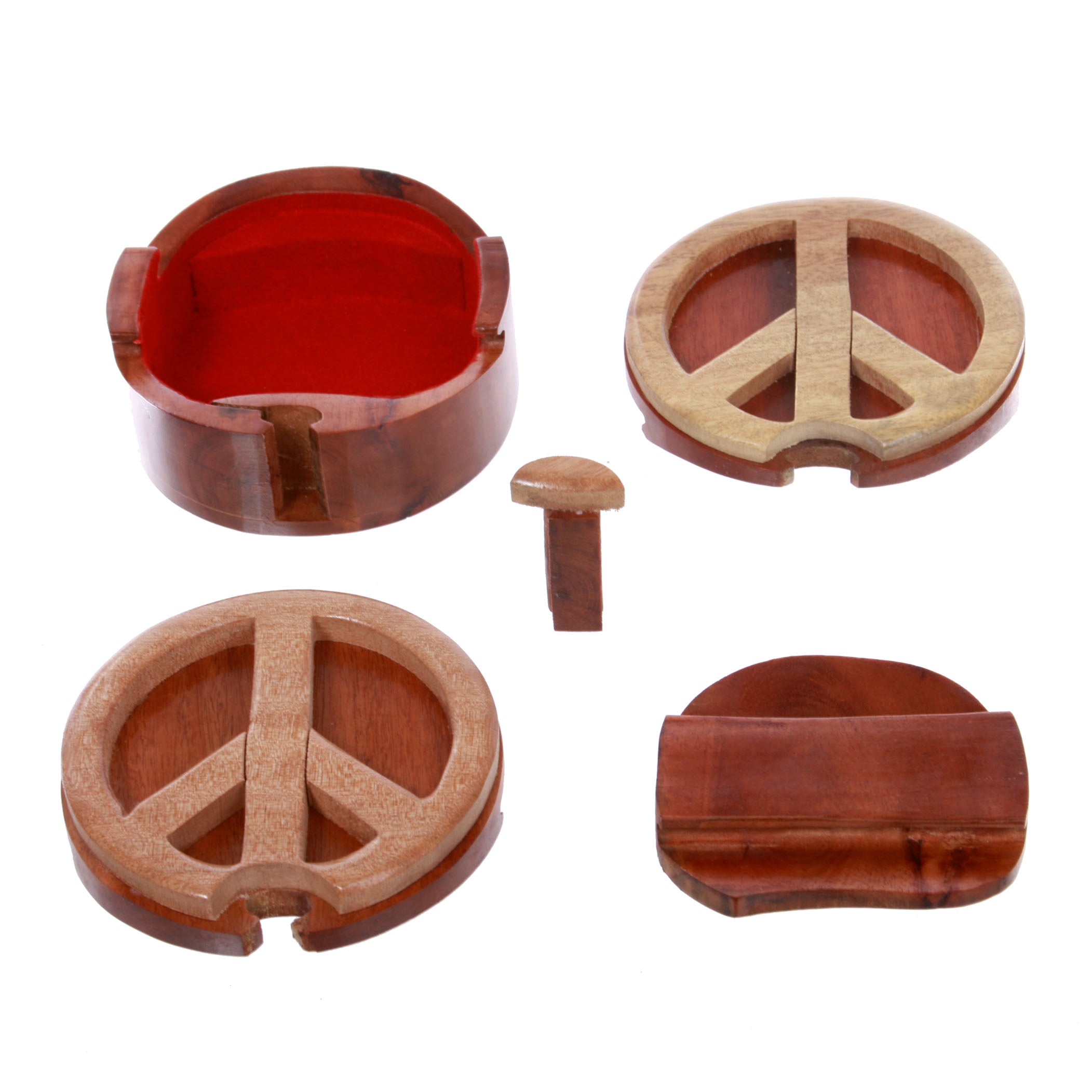 Handcrafted Wooden Peace Sign Shape Secret Jewelry Puzzle Box -Peace Sign - OnlineBelts