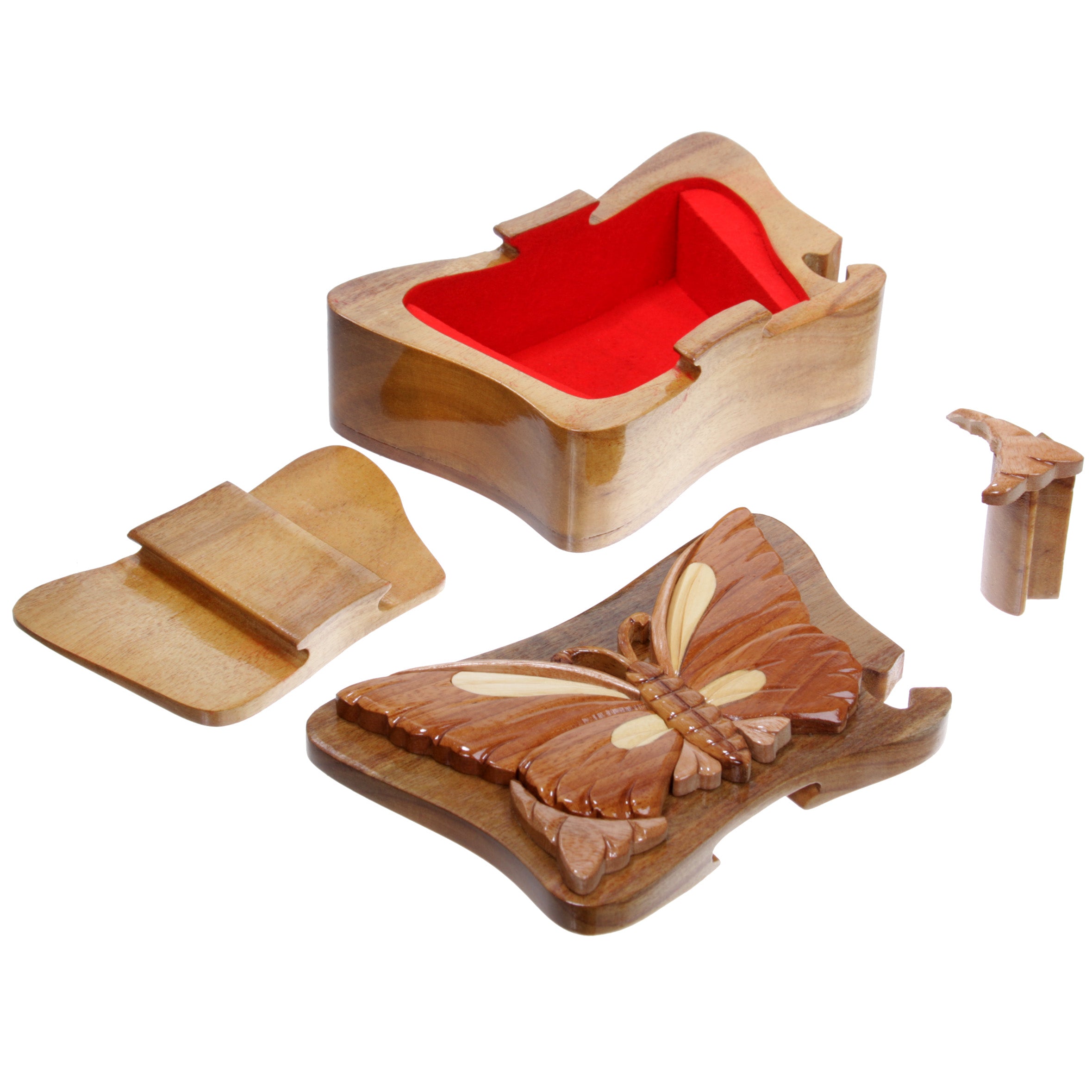 Butterfly Shape Handcrafted Wooden Secret Jewelry Puzzle Box - Butterfly - OnlineBelts