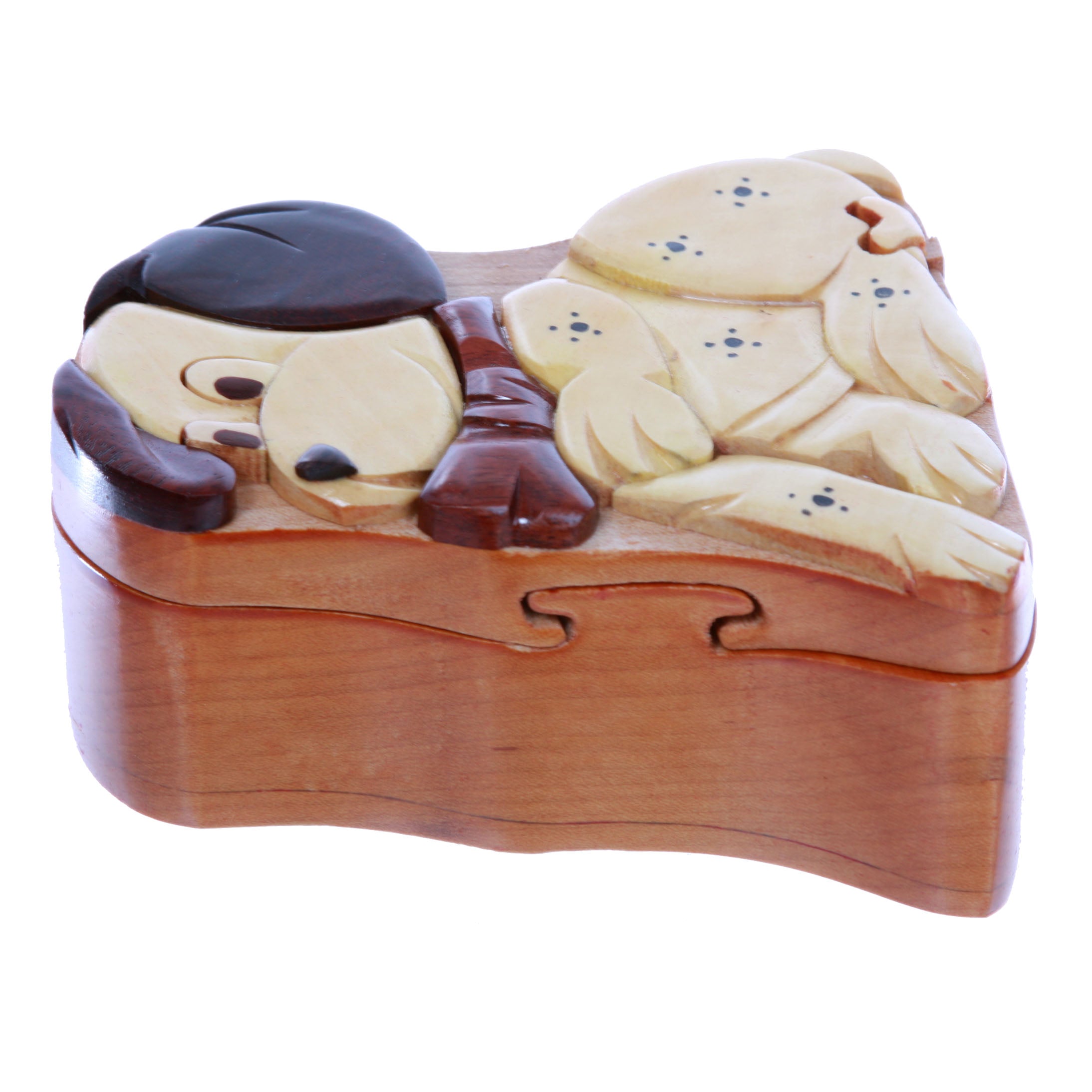 Lovely Doggy Puppy Handcrafted Wooden Dinosaur Secret Jewelry Puzzle Box - Dog - OnlineBelts