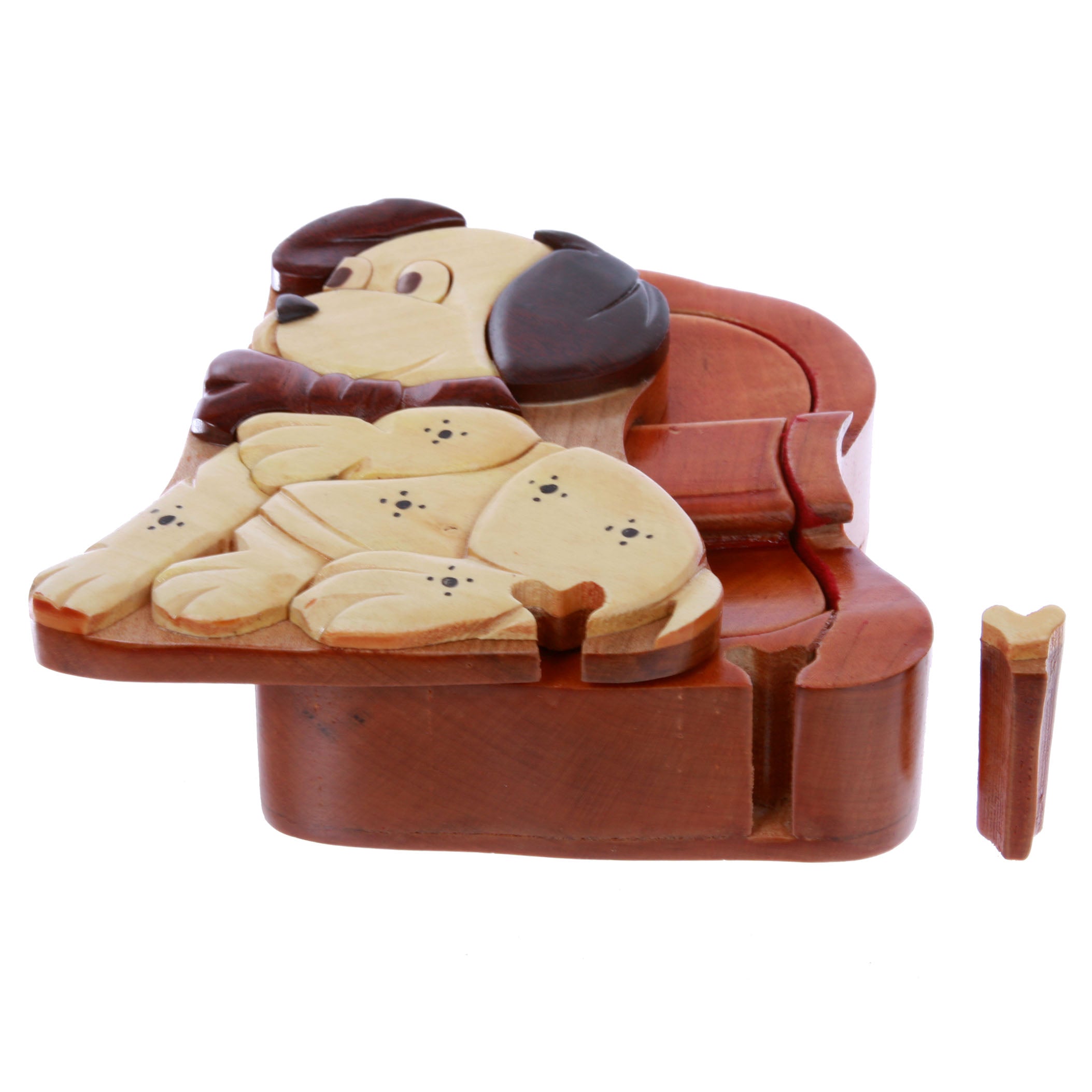 Lovely Doggy Puppy Handcrafted Wooden Dinosaur Secret Jewelry Puzzle Box - Dog - OnlineBelts