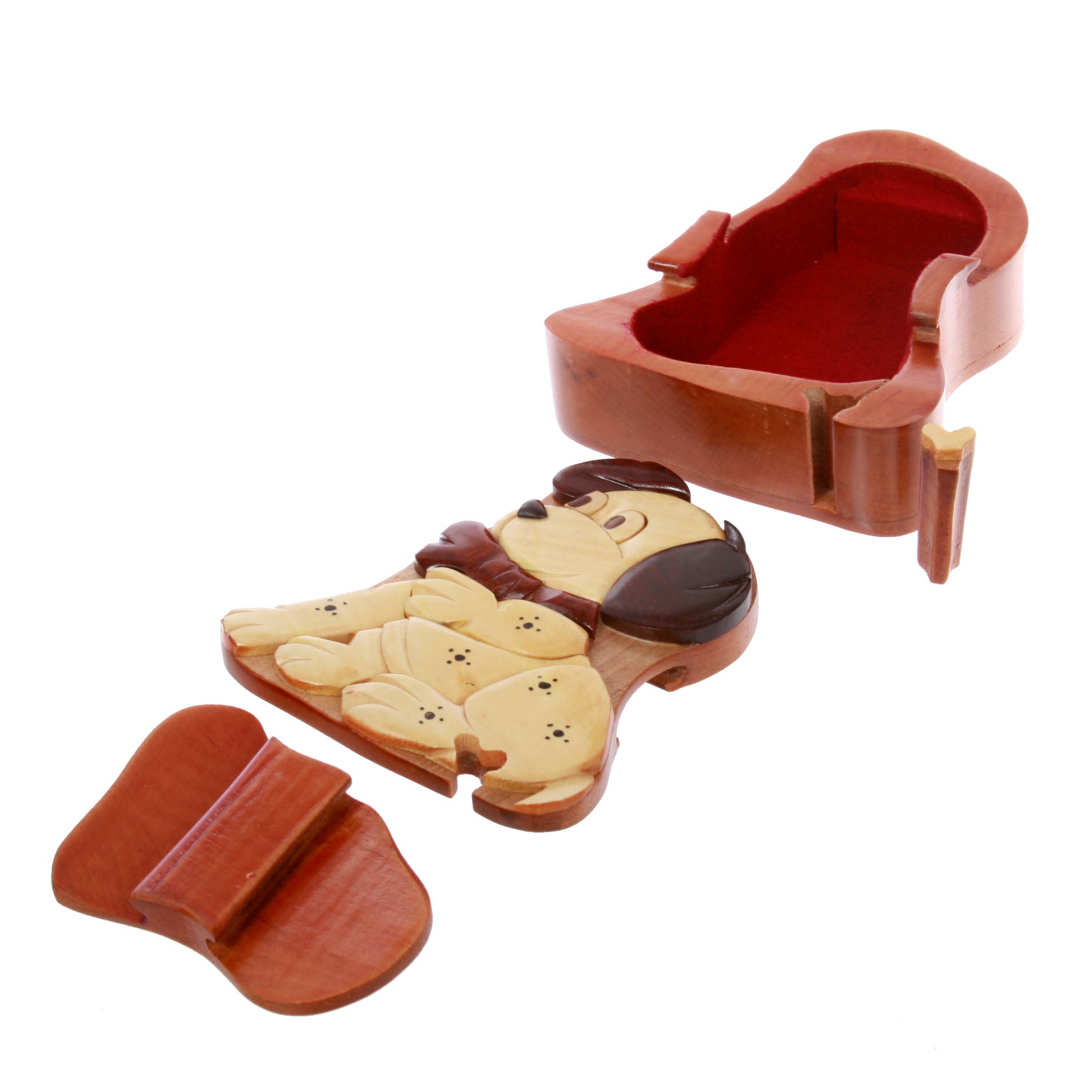Lovely Doggy Puppy Handcrafted Wooden Dinosaur Secret Jewelry Puzzle Box - Dog - OnlineBelts