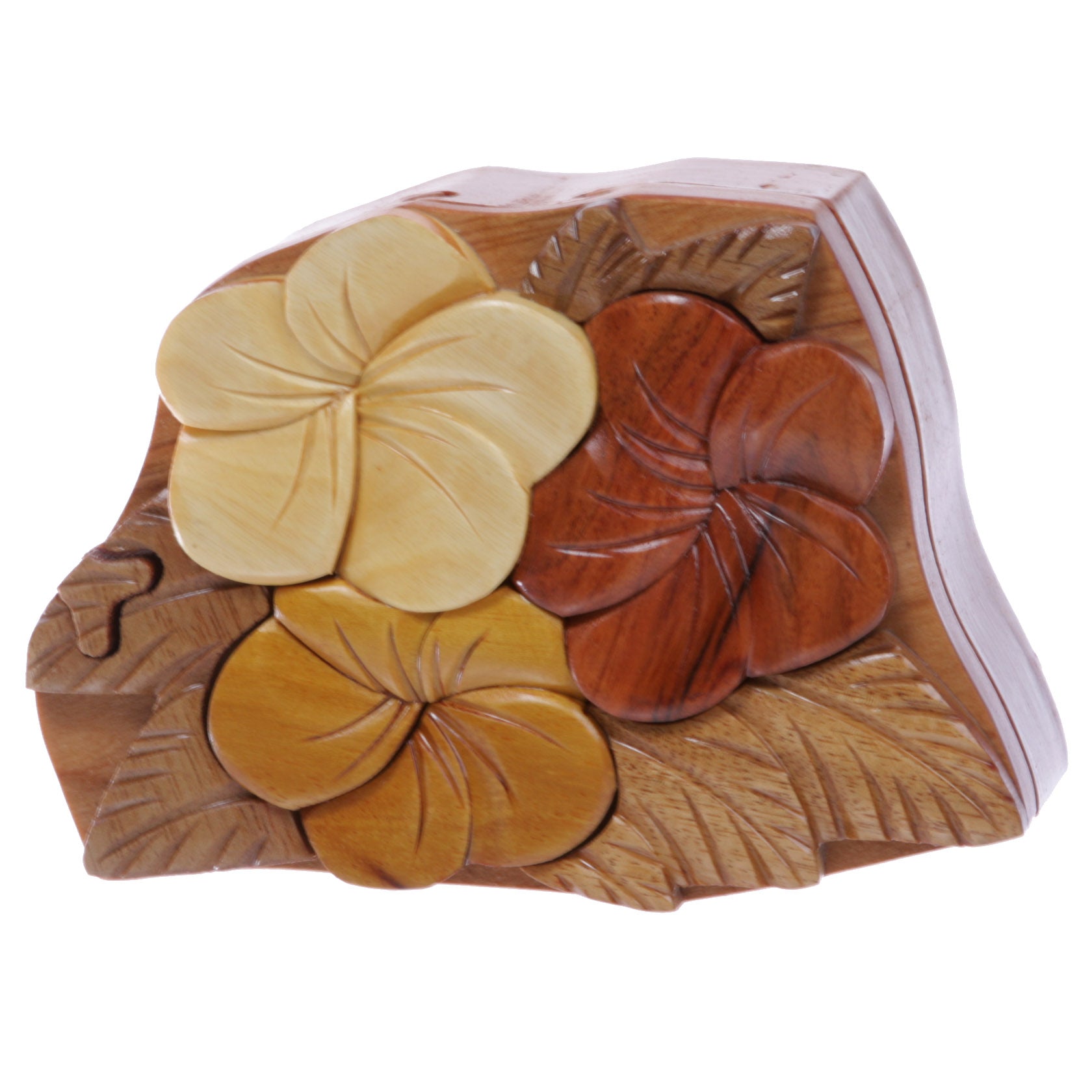 Handcrafted Wooden Flowers Shape Secret Jewelry Puzzle Box - Flowers - OnlineBelts