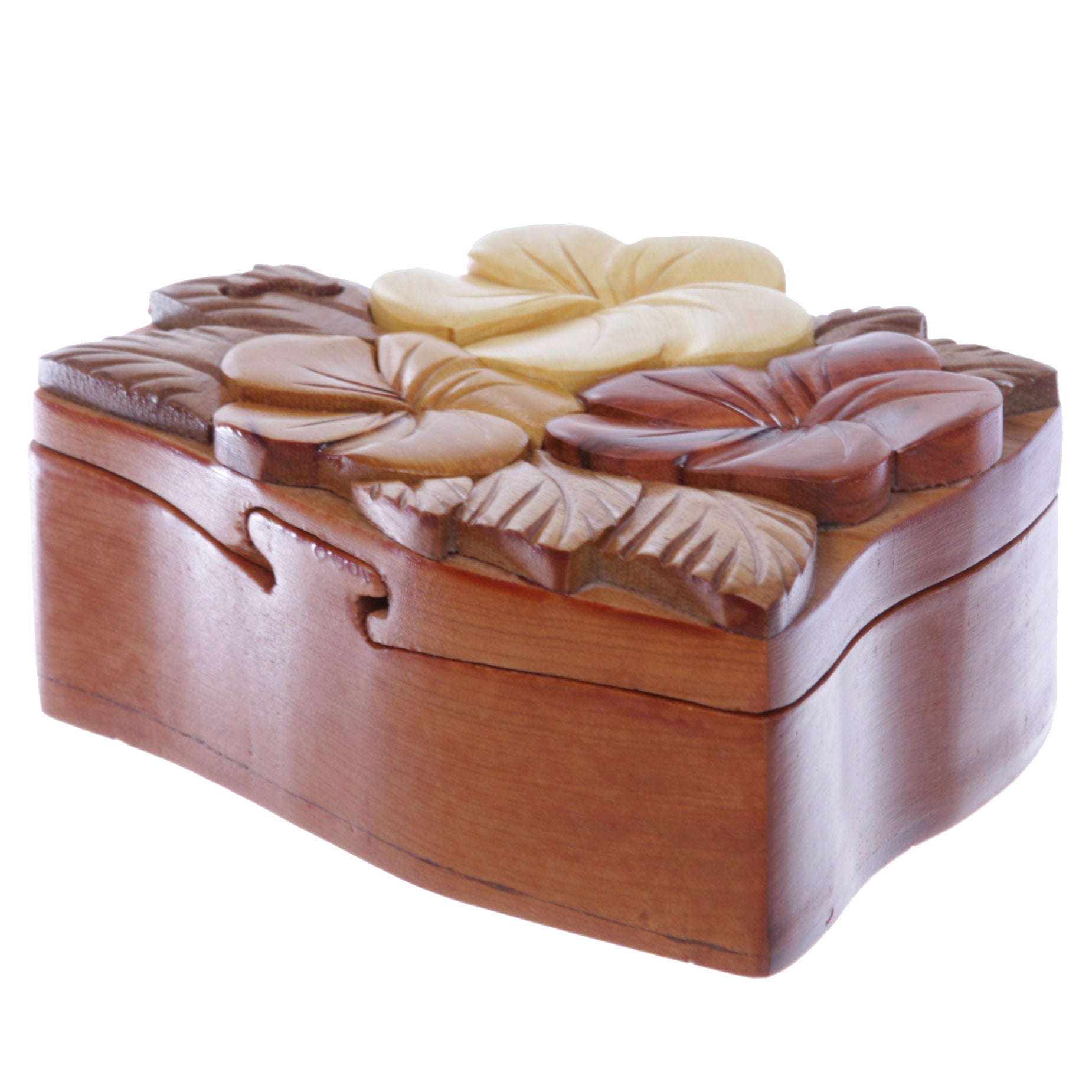 Handcrafted Wooden Flowers Shape Secret Jewelry Puzzle Box - Flowers - OnlineBelts