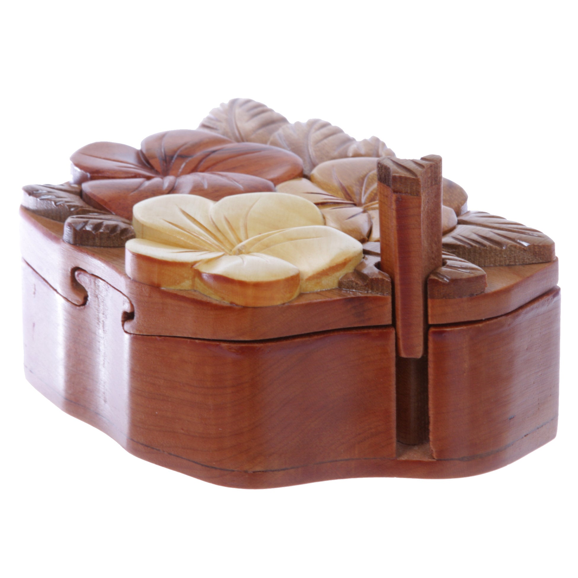 Handcrafted Wooden Flowers Shape Secret Jewelry Puzzle Box - Flowers - OnlineBelts