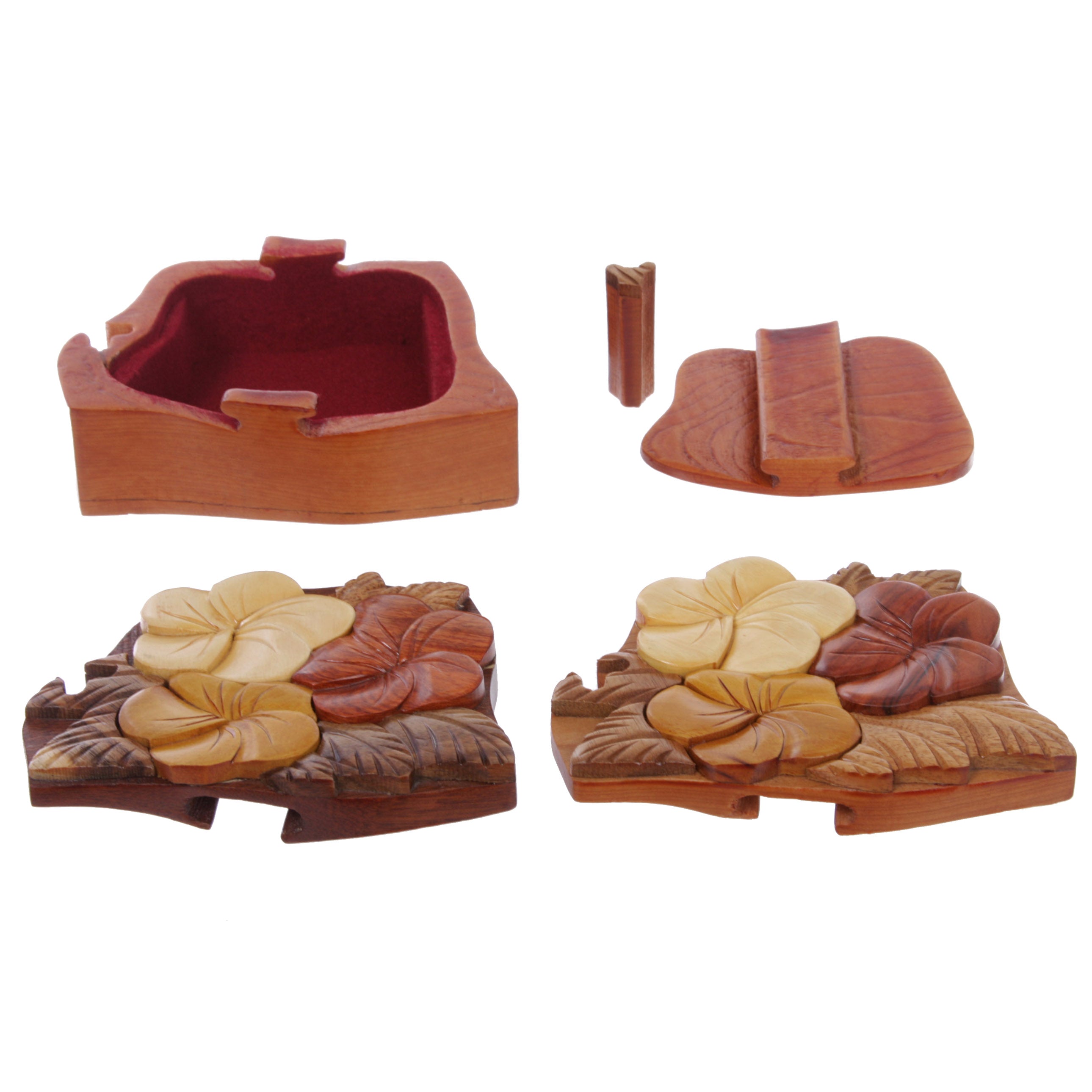 Handcrafted Wooden Flowers Shape Secret Jewelry Puzzle Box - Flowers - OnlineBelts