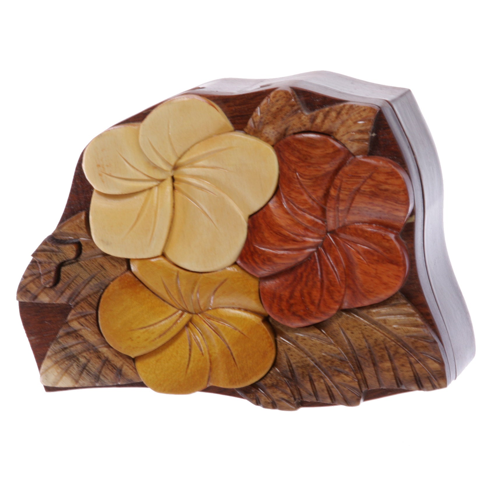 Handcrafted Wooden Flowers Shape Secret Jewelry Puzzle Box - Flowers