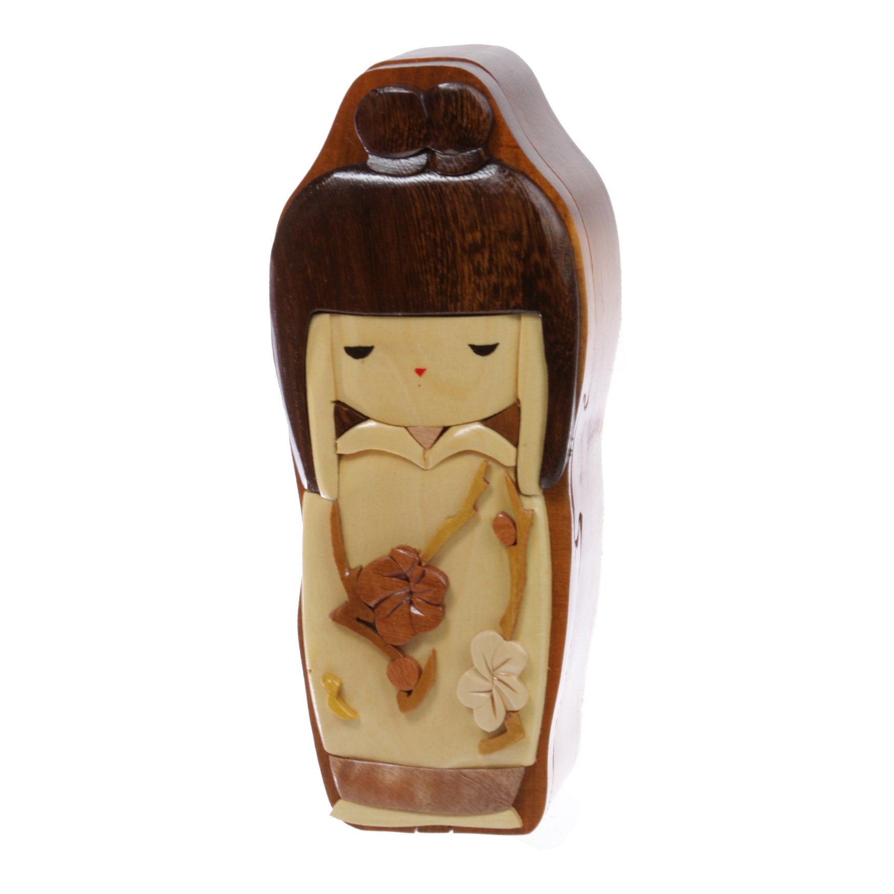 Handcrafted Wooden Japanese Doll Secret Jewelry Puzzle Box - Doll - OnlineBelts