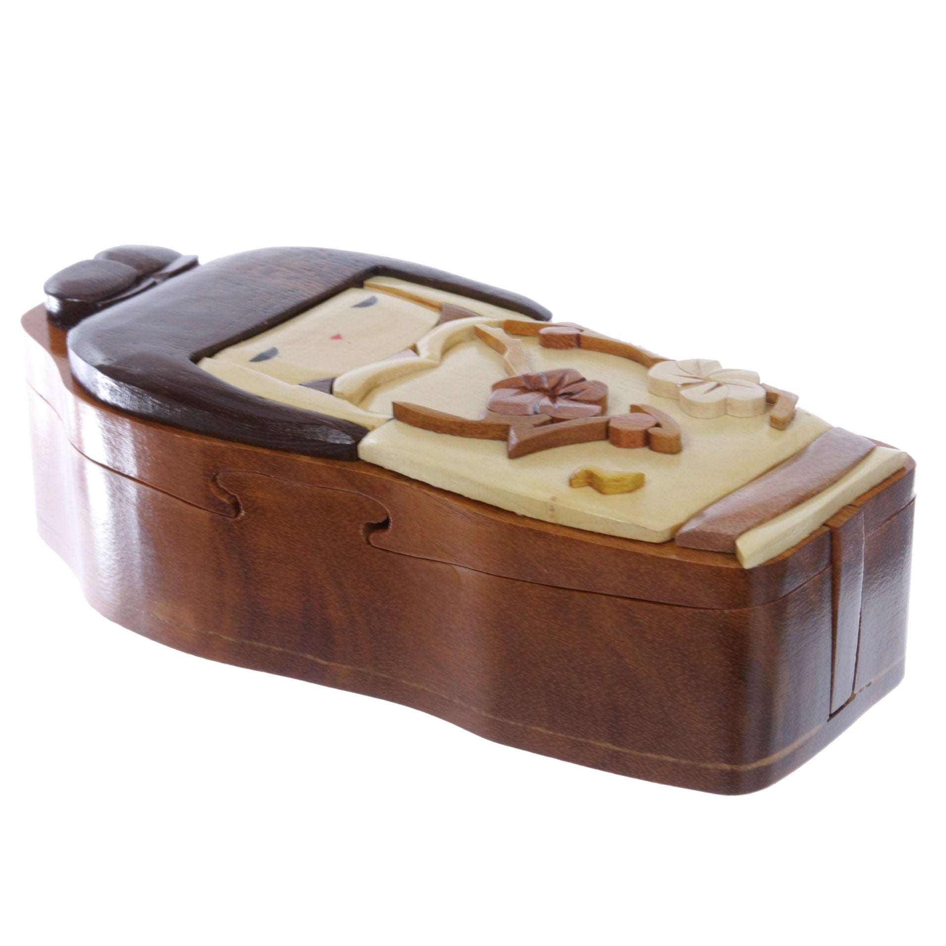 Handcrafted Wooden Japanese Doll Secret Jewelry Puzzle Box - Doll - OnlineBelts