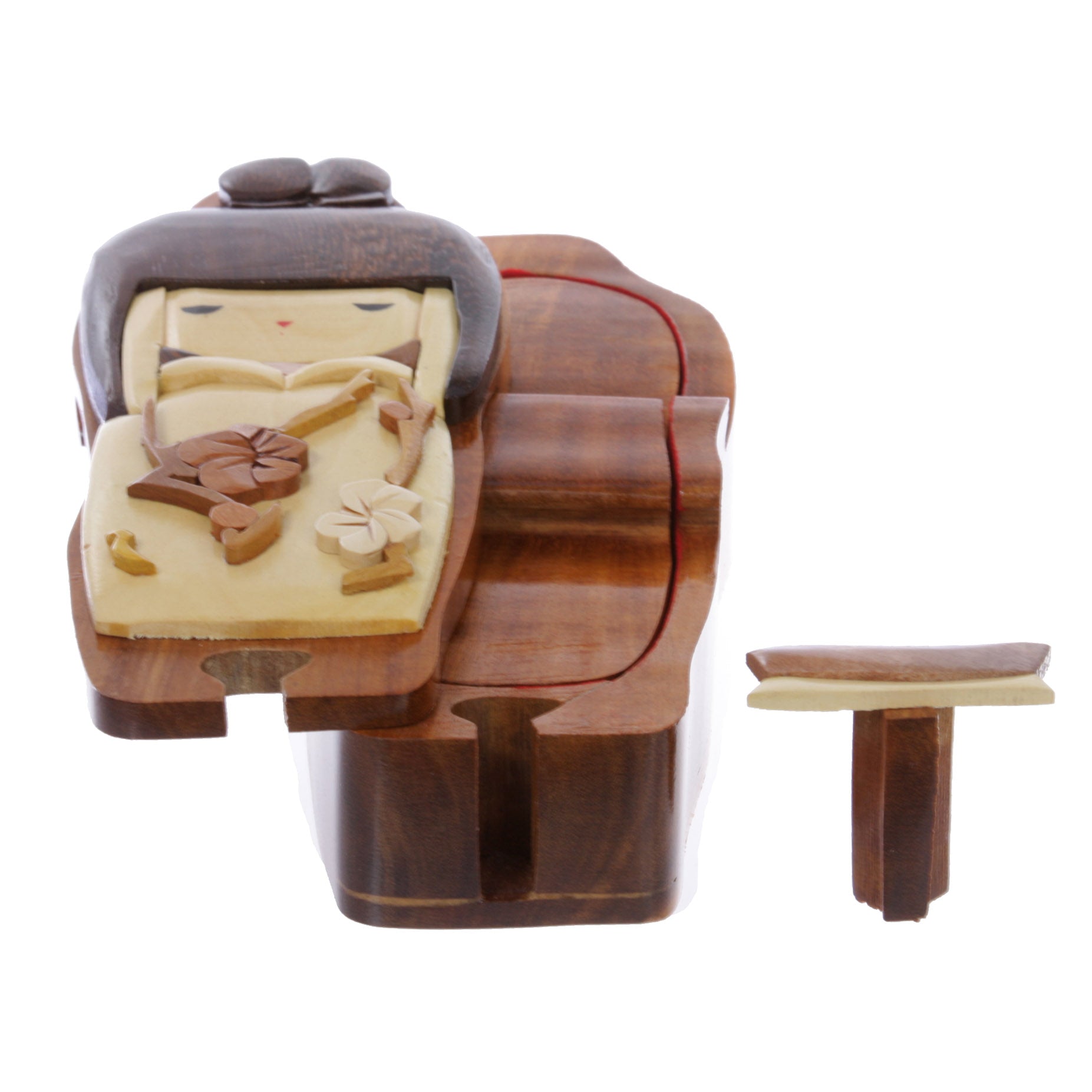 Handcrafted Wooden Japanese Doll Secret Jewelry Puzzle Box - Doll - OnlineBelts