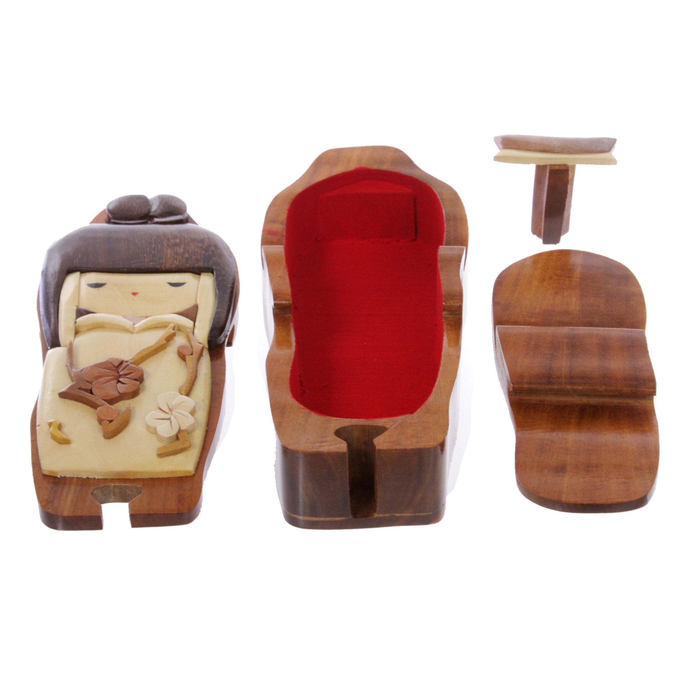 Handcrafted Wooden Japanese Doll Secret Jewelry Puzzle Box - Doll - OnlineBelts