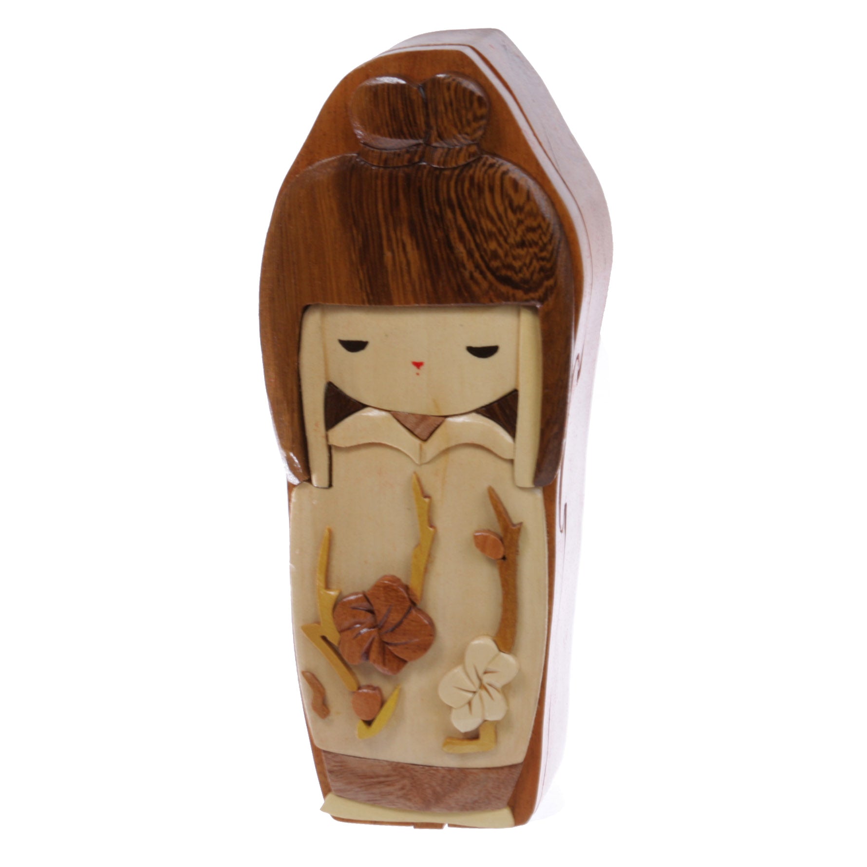 Handcrafted Wooden Japanese Doll Secret Jewelry Puzzle Box - Doll - OnlineBelts