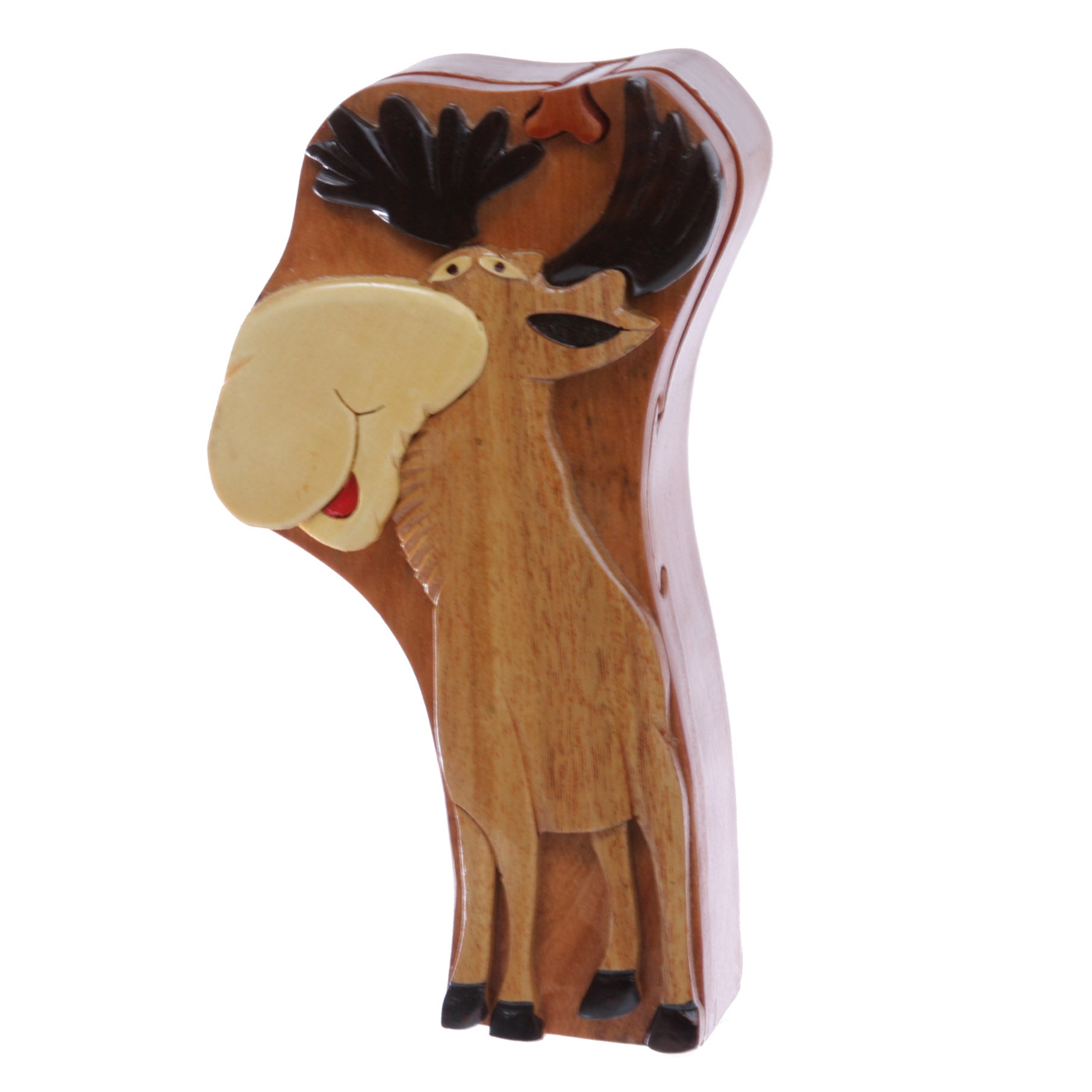 Handcrafted Wooden Deer Shape Oval Secret Jewelry Puzzle Box - Deer - OnlineBelts